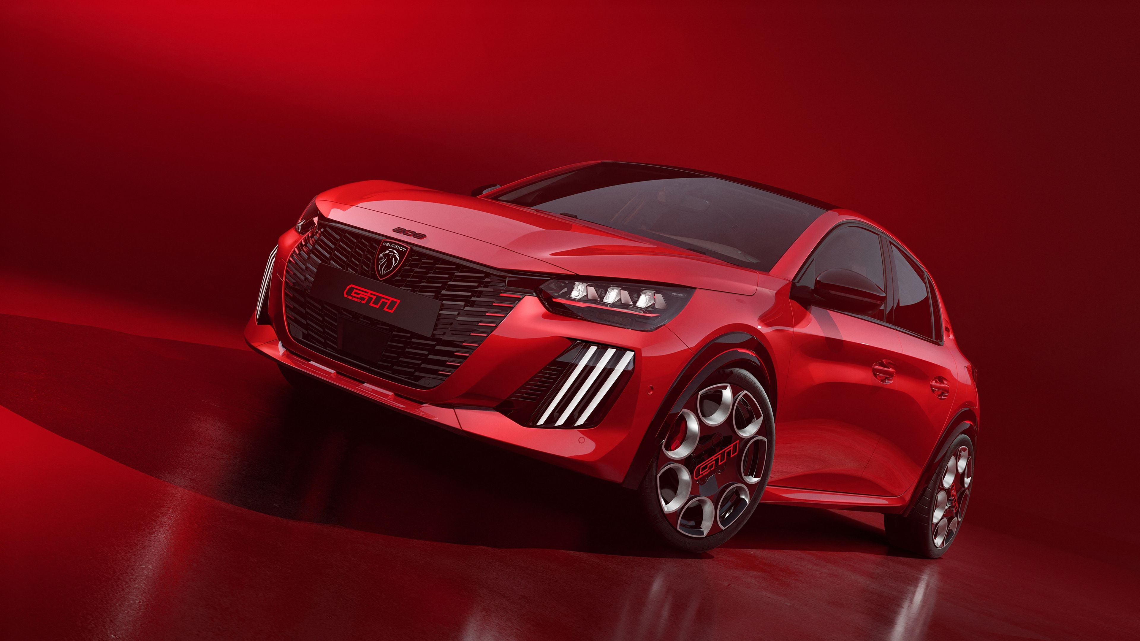 3840x2160 Peugeot E 208 GTi Wallpaper 4K, Red Cars, Red Background
