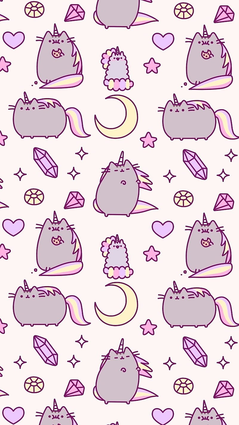 800x1423 Pusheen Unicorn, cute, diamonds, corazones, pastels, pattern, HD phone wallpaper