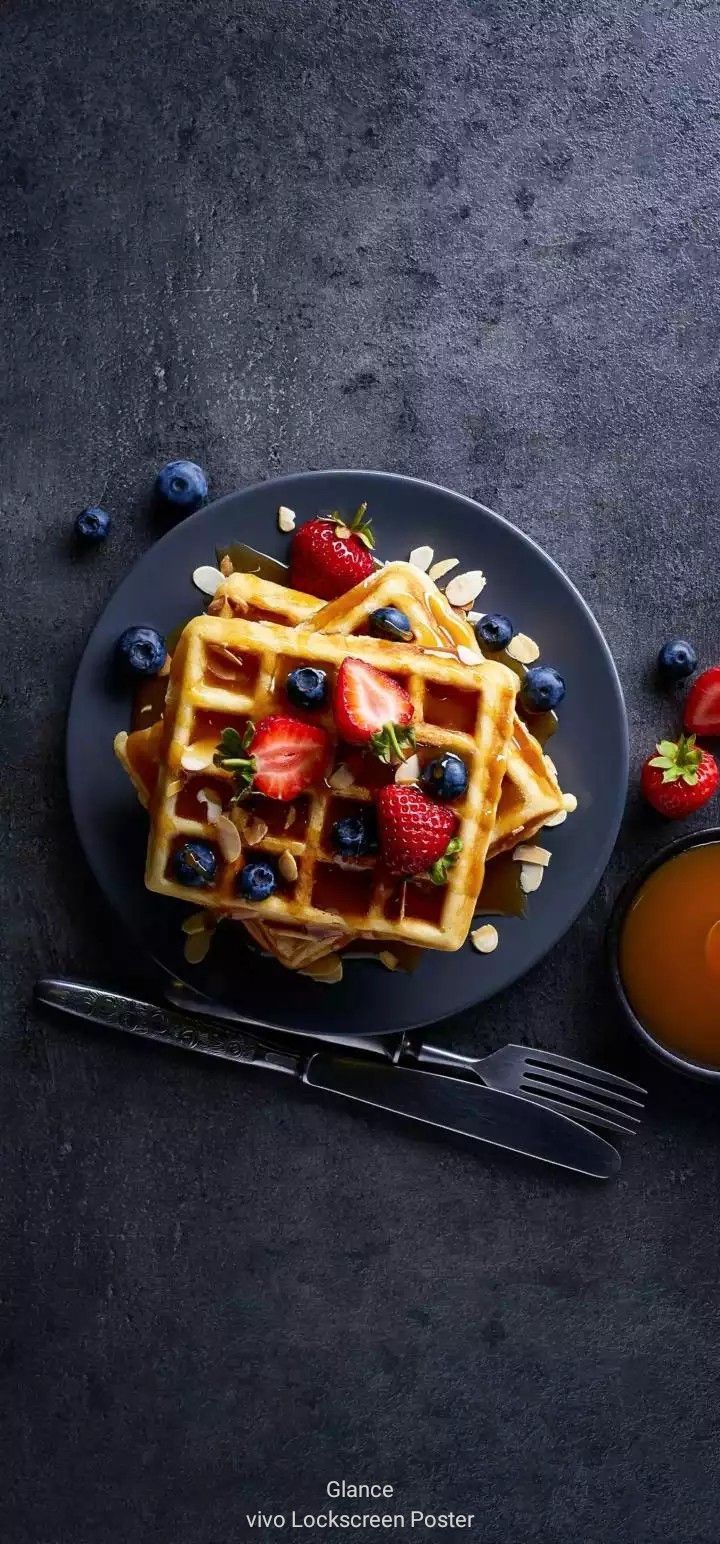 720x1544 Delicious Vegan Waffles with Berries. Food photography wallpaper, HD food photography, Sushi on dark background