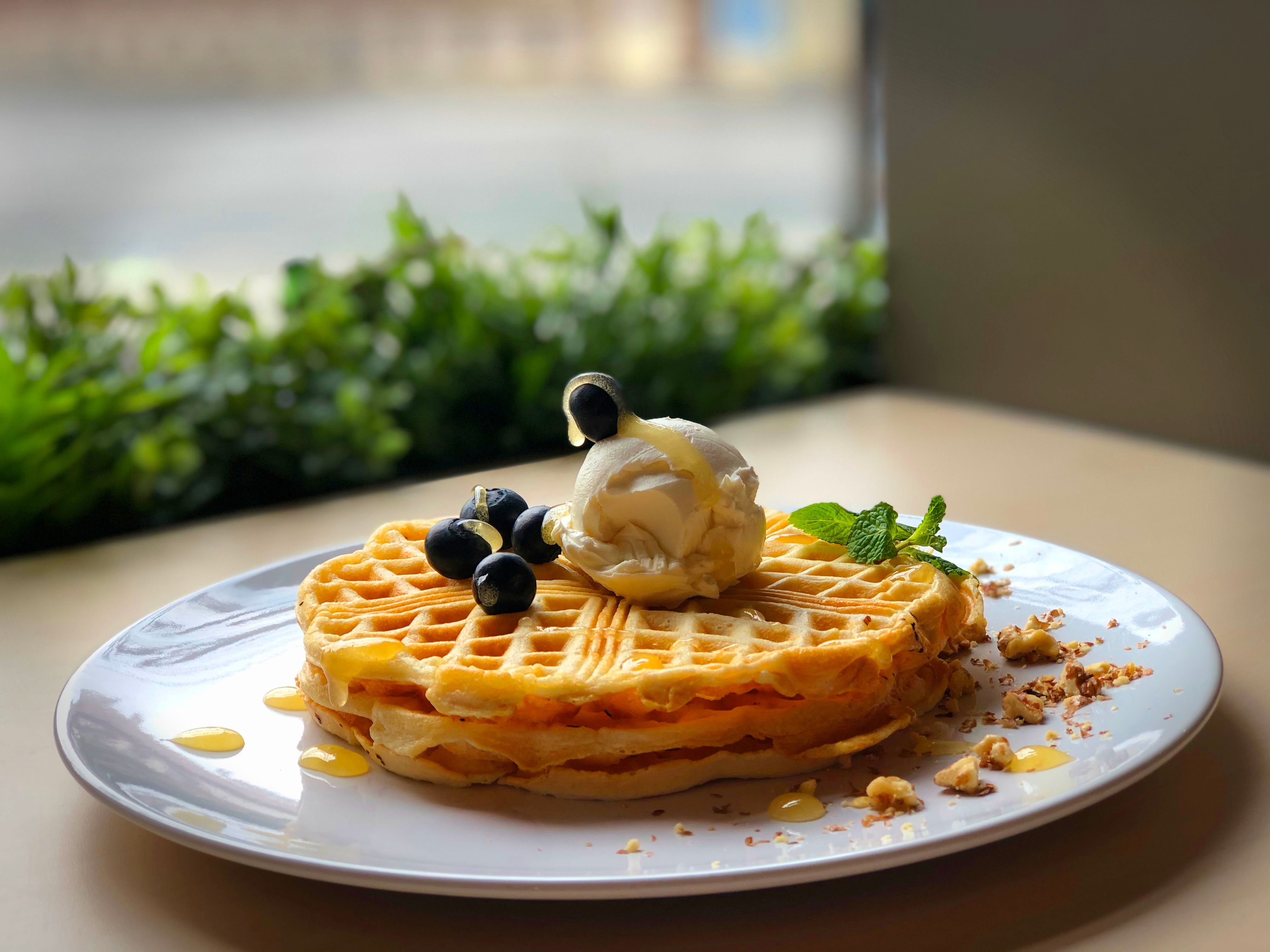 4032x3024 Waffle with Cream and Fruits · Free