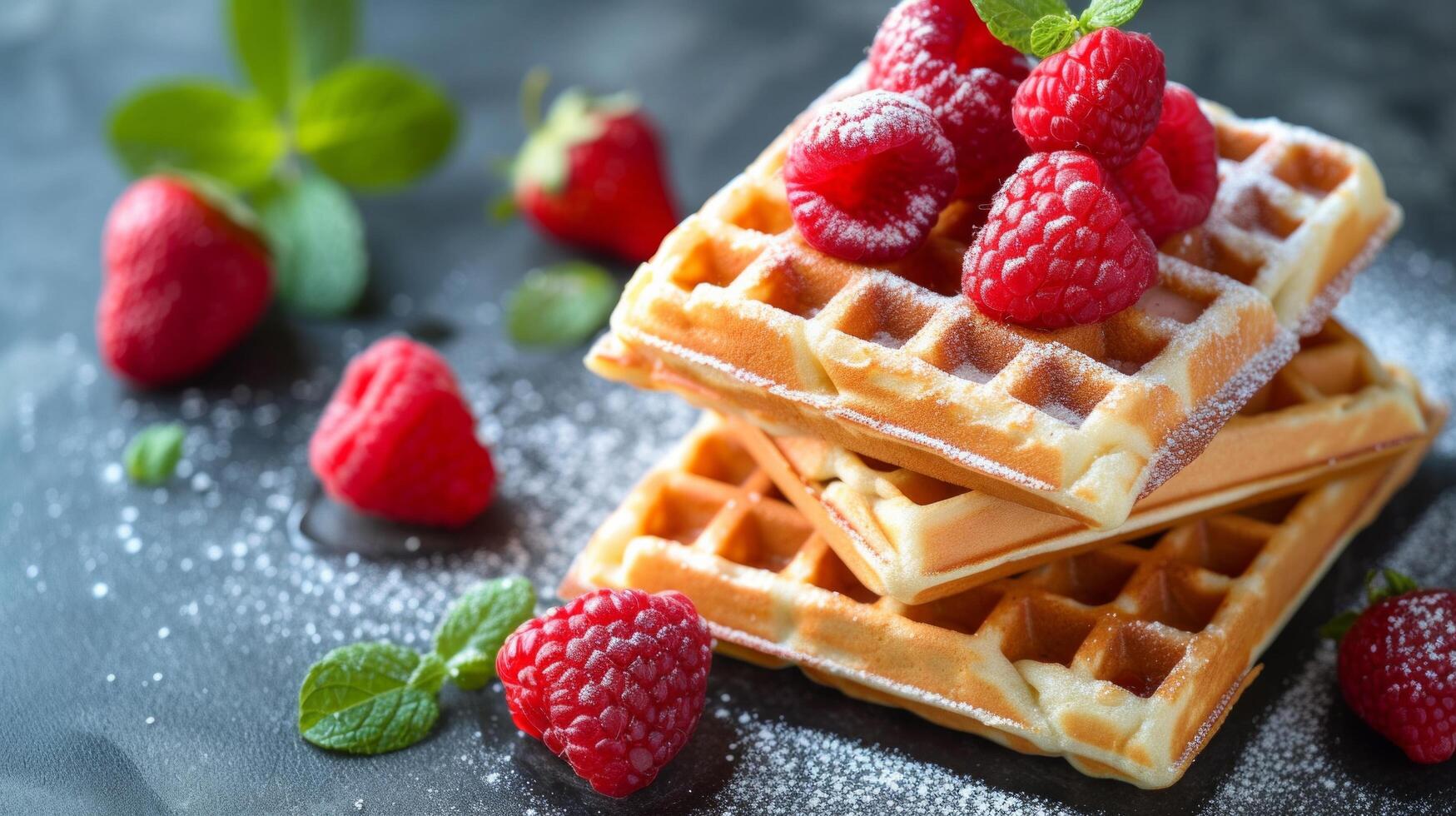 1749x980 AI generated Beautiful background for Belgian waffles advertising