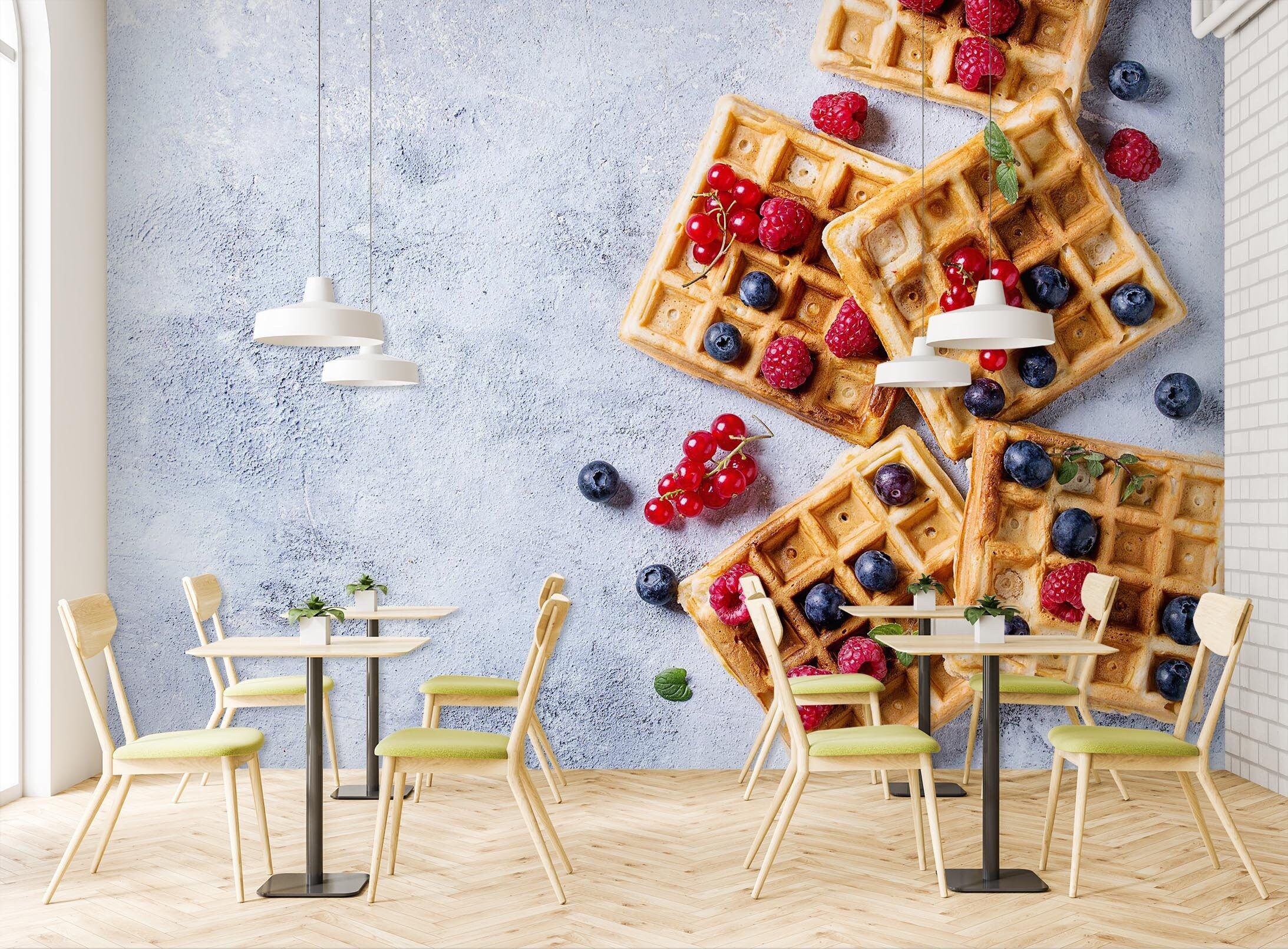 2186x1610 3D Blueberry Waffles R6874 Removable Wallpaper Self Adhesive Wallpaper Extra Large Peel & Stick Wallpaper Mural AJ WALLPAPERS