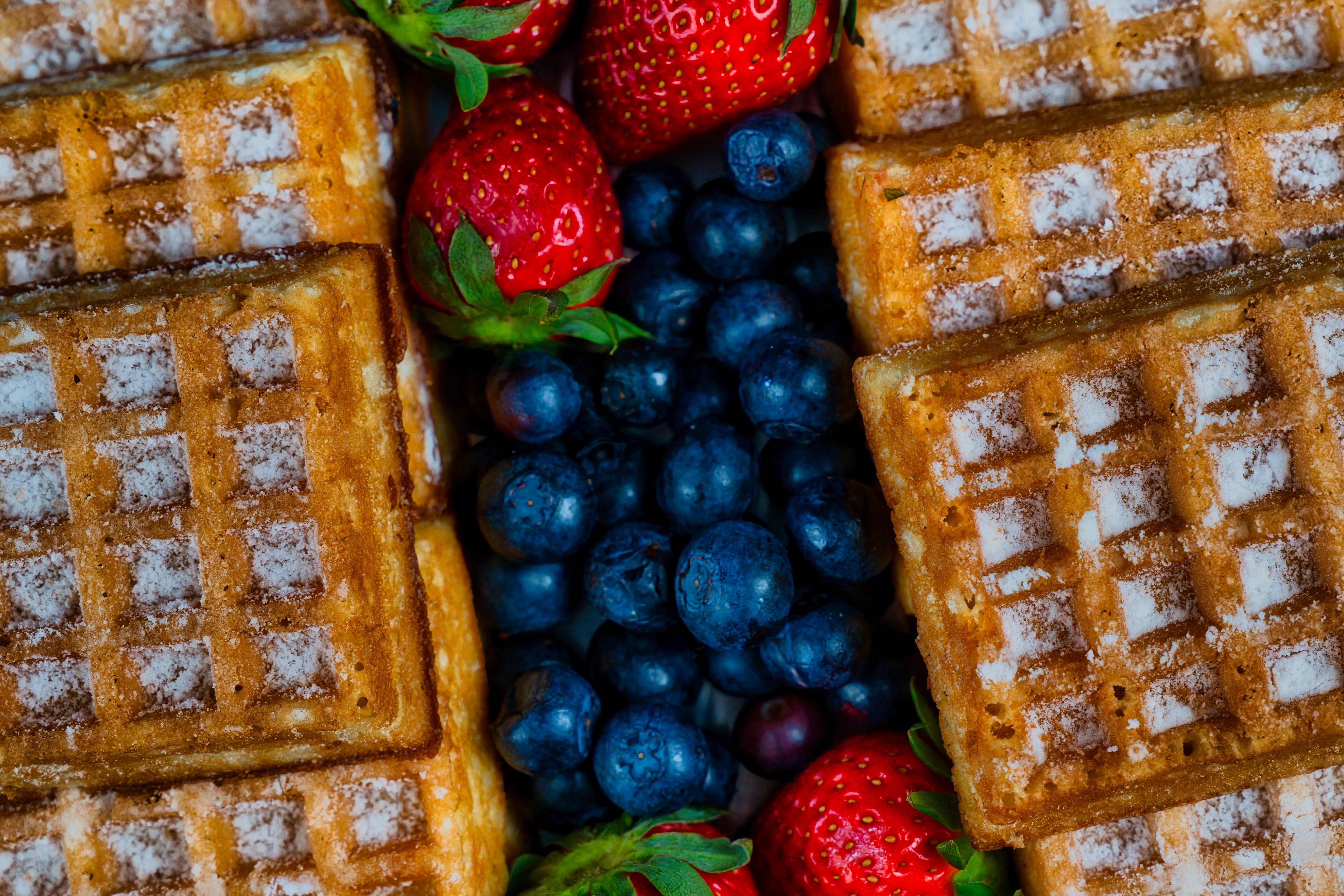 5685x3790 Delicious Belgian Waffles with Fresh Strawberries · Free