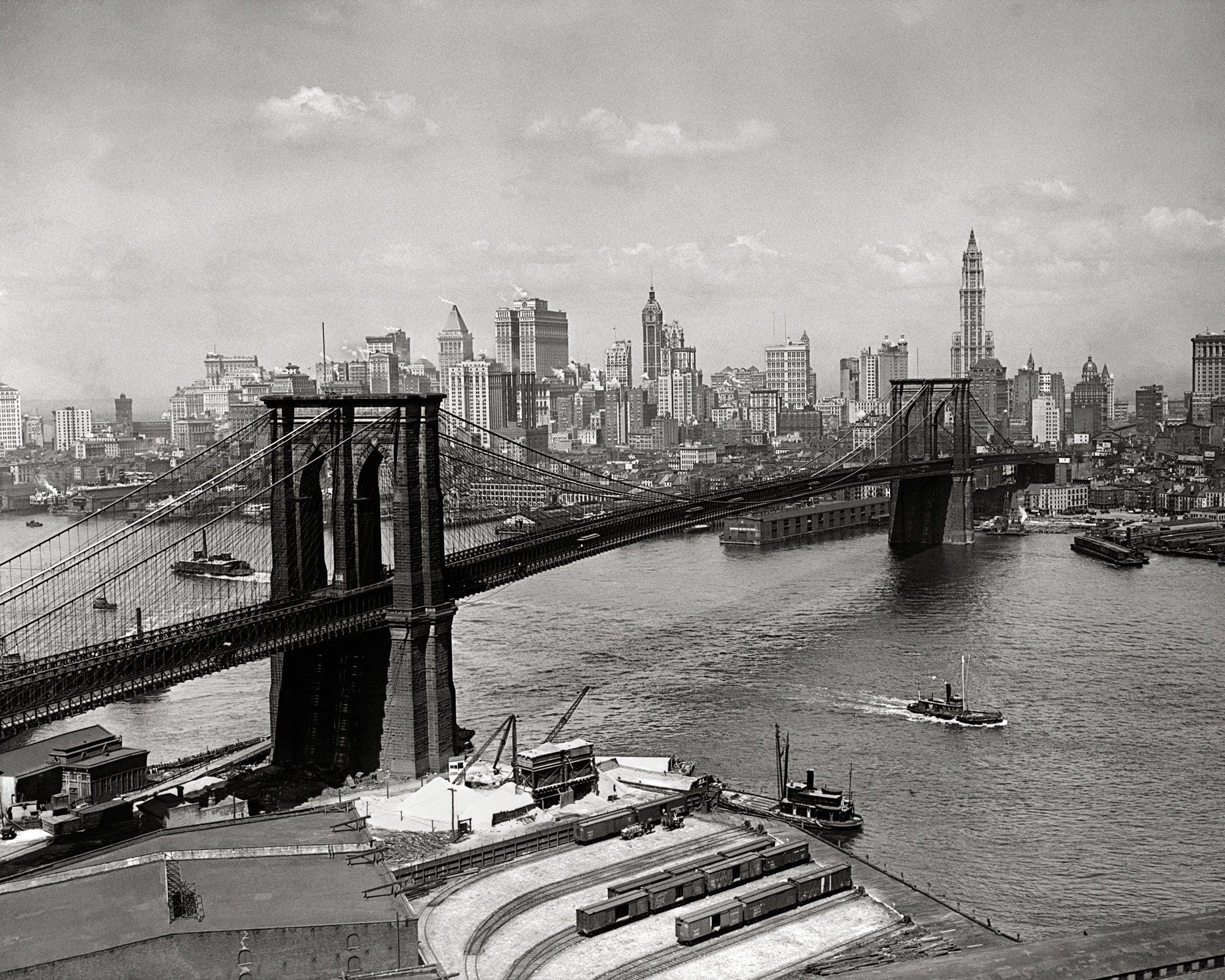 2000x1600 Brooklyn Bridge & New York Skyline, 1920. Digital Photo Download. Vintage Black and White Photograph. Manhattan, City, 1920s, 20s