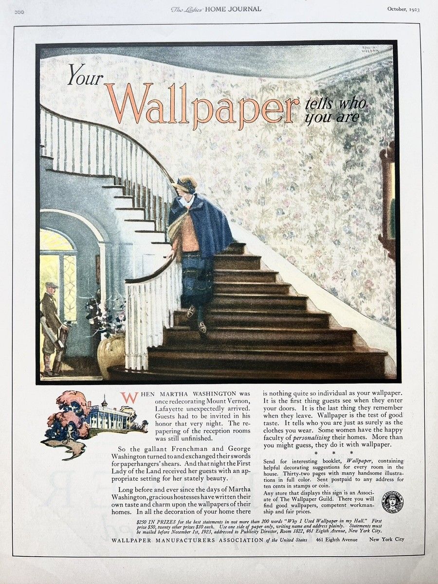900x1200 1920s Antique Twenties Wallpaper Interior Decor Art Print Ad 27x35cm LHJ