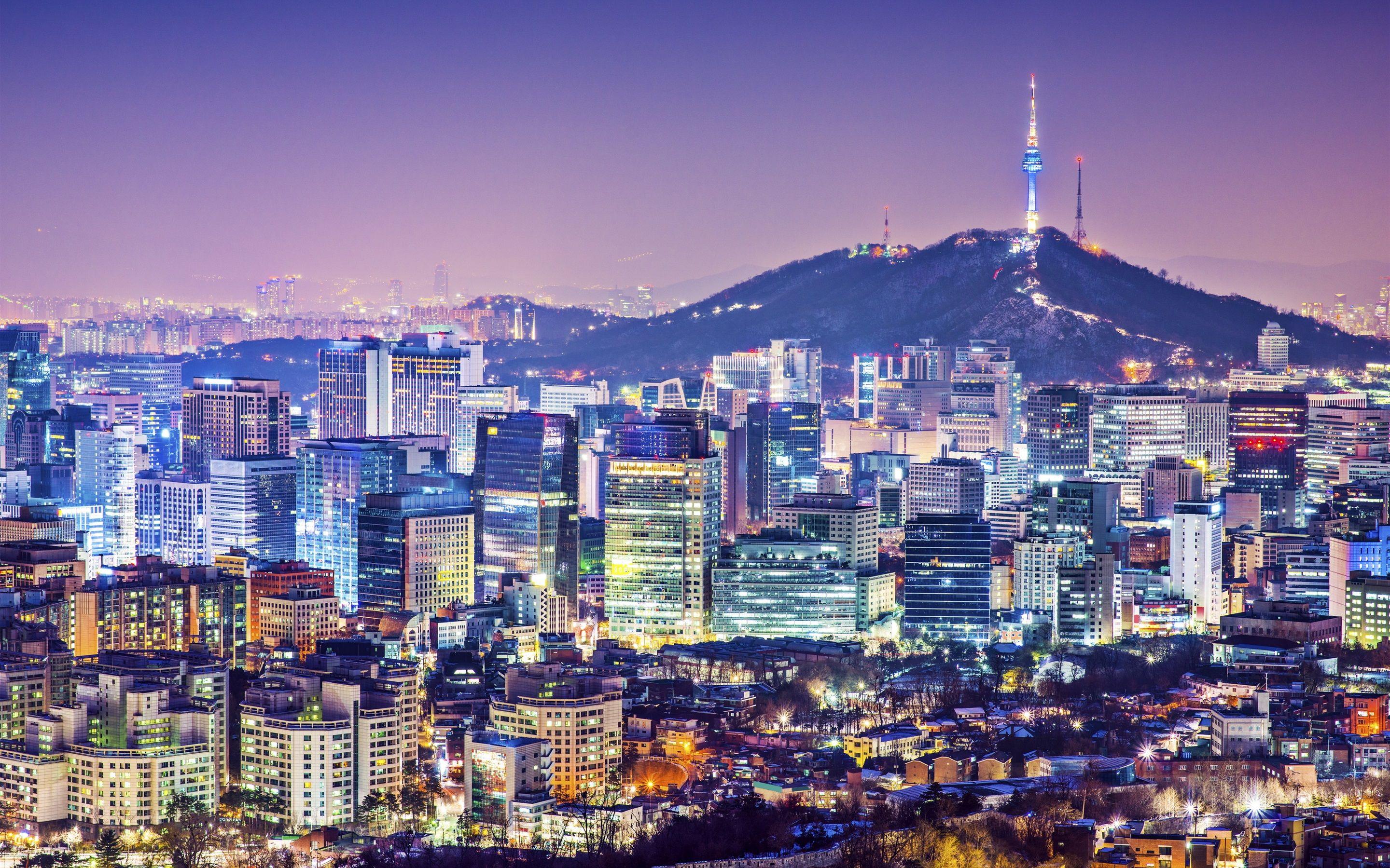 2880x1800 Wallpaper Beautiful city night, seoul, Korea, buildings, houses, tower, lights 2880x1800 HD Picture, Image