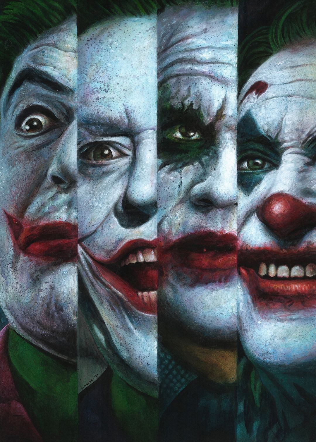 1080x1511 El Guasónón artística original A4 Guasones Romero, Jack Nicholson, Heath Ledger, Joaquin Phoenix acrílica