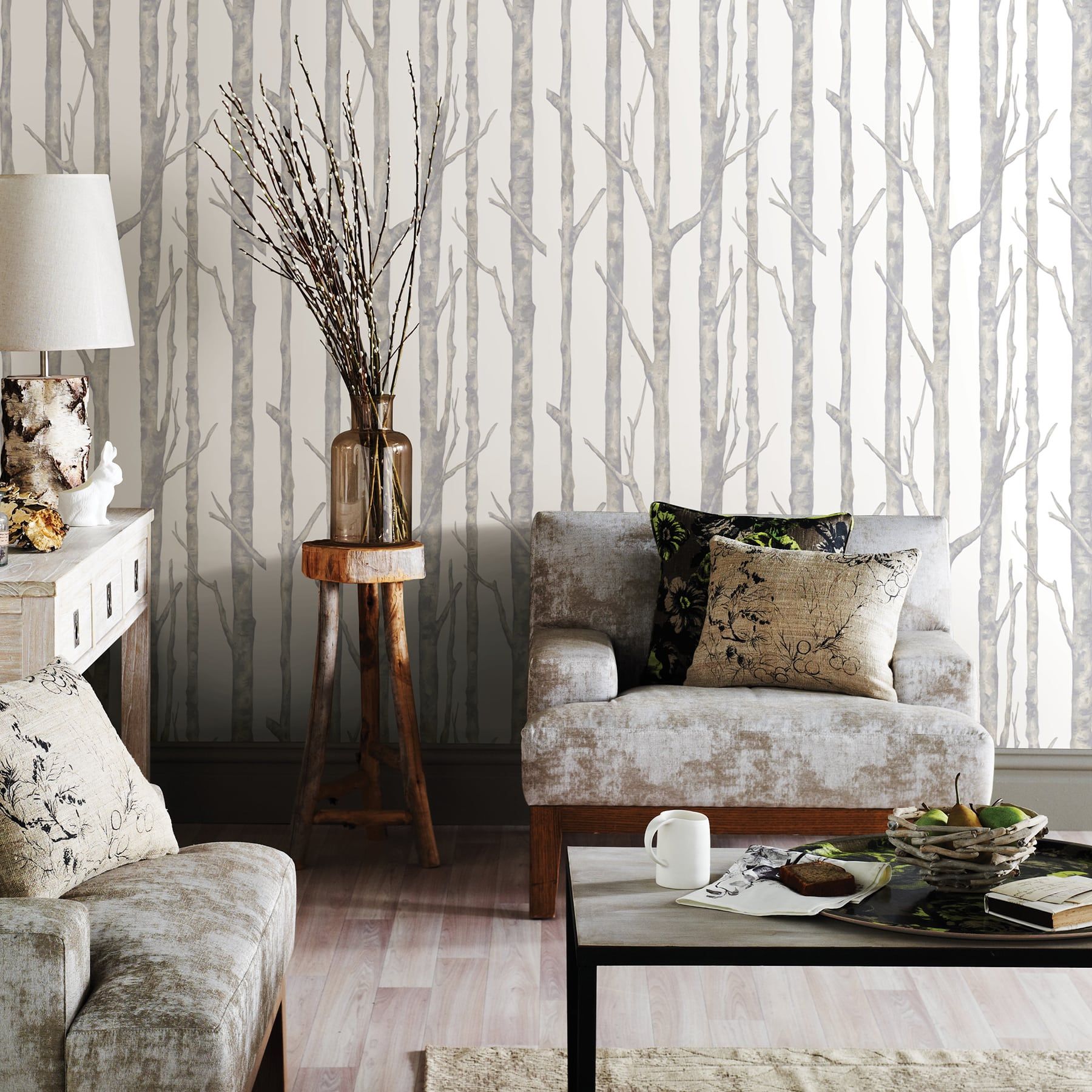 1800x1800 Brewster 2811 BLW10501 Advantage Cameron Off White Trees Wallpaper Off White