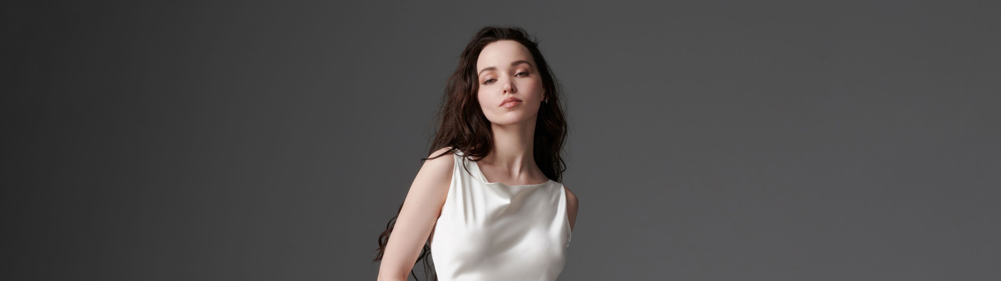 3840x1080 Dove Cameron Wallpaper 4K, Grey background, American singer