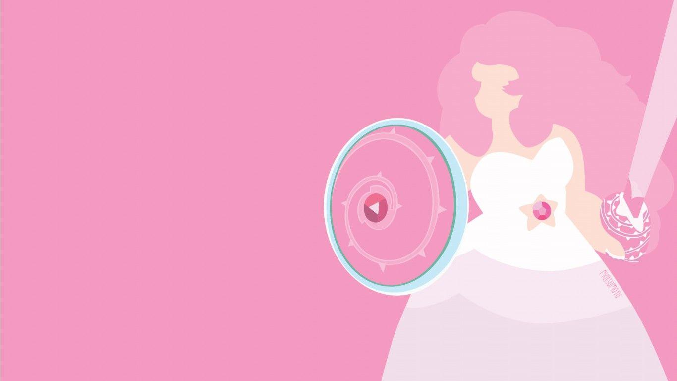 1366x768 steven universe rose quartz wearing white gown with sword and shield with background of pink HD movies Wallpaper