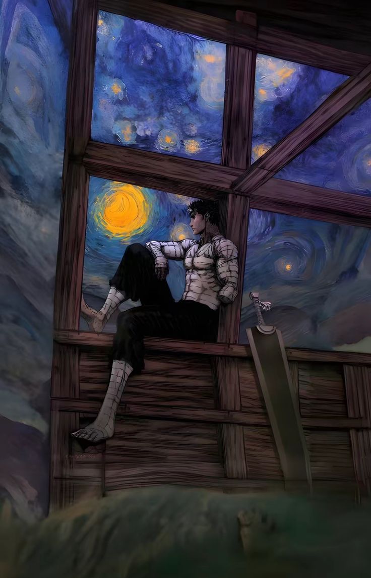 736x1146 Guts Theme Soundtrack. Guts starry night wallpaper, Guts sitting by tree, Guts berserk wallpaper