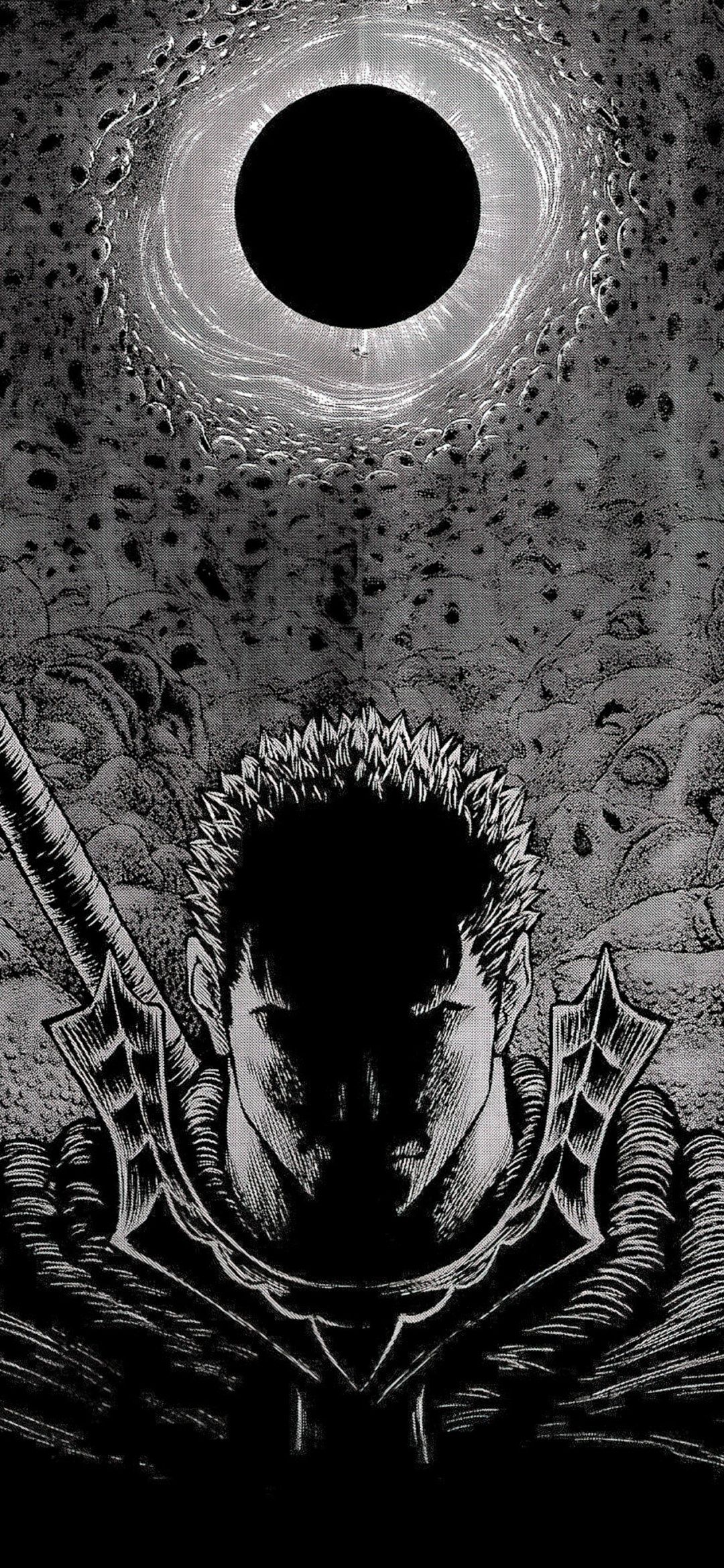 1080x2340 Berserk Guts Black and White 4K Wallpaper