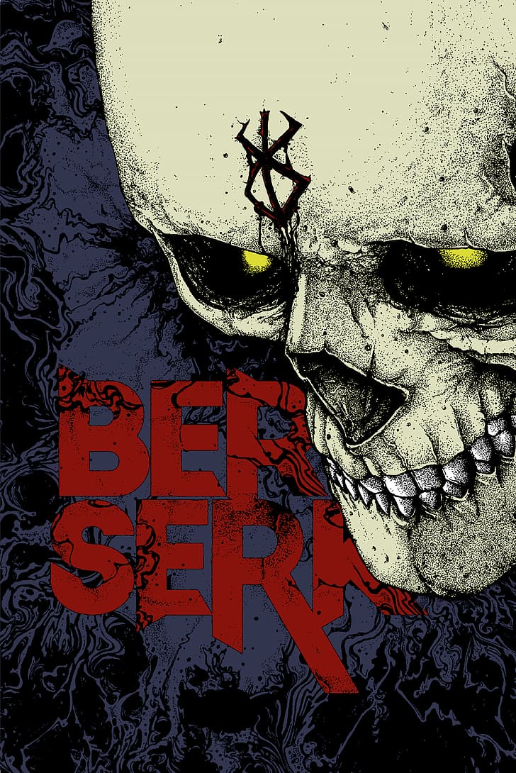 728x1090 HD wallpaper: Berserk, skull, digital art, Guts, Skull Knight, manga