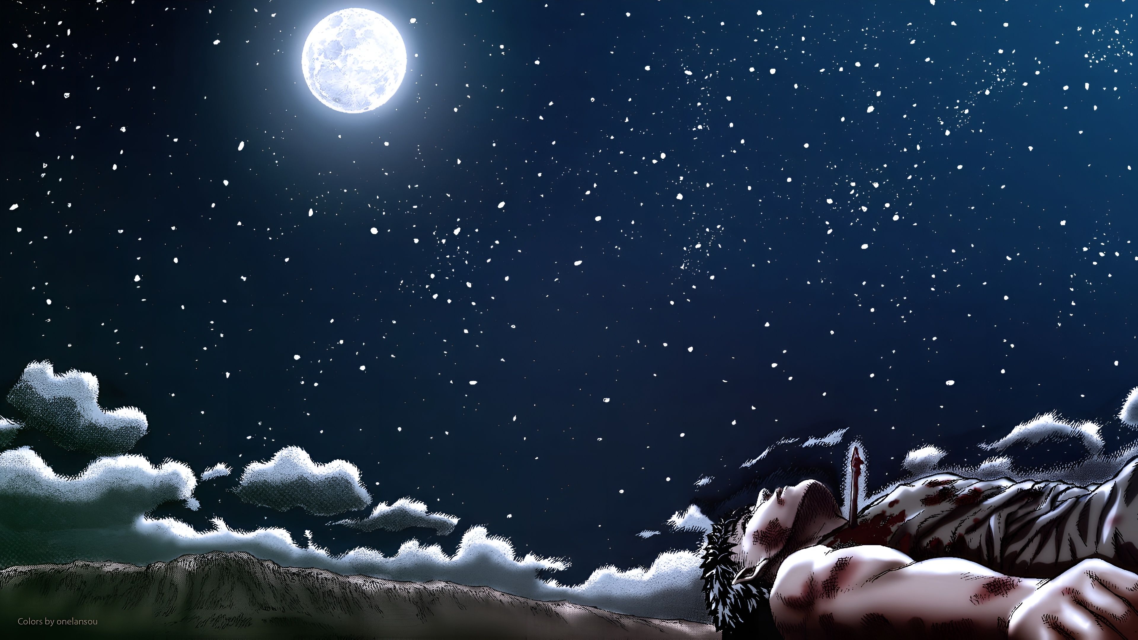 3840x2160 Berserk Guts Moonlit Night Sky Wallpaperx2160