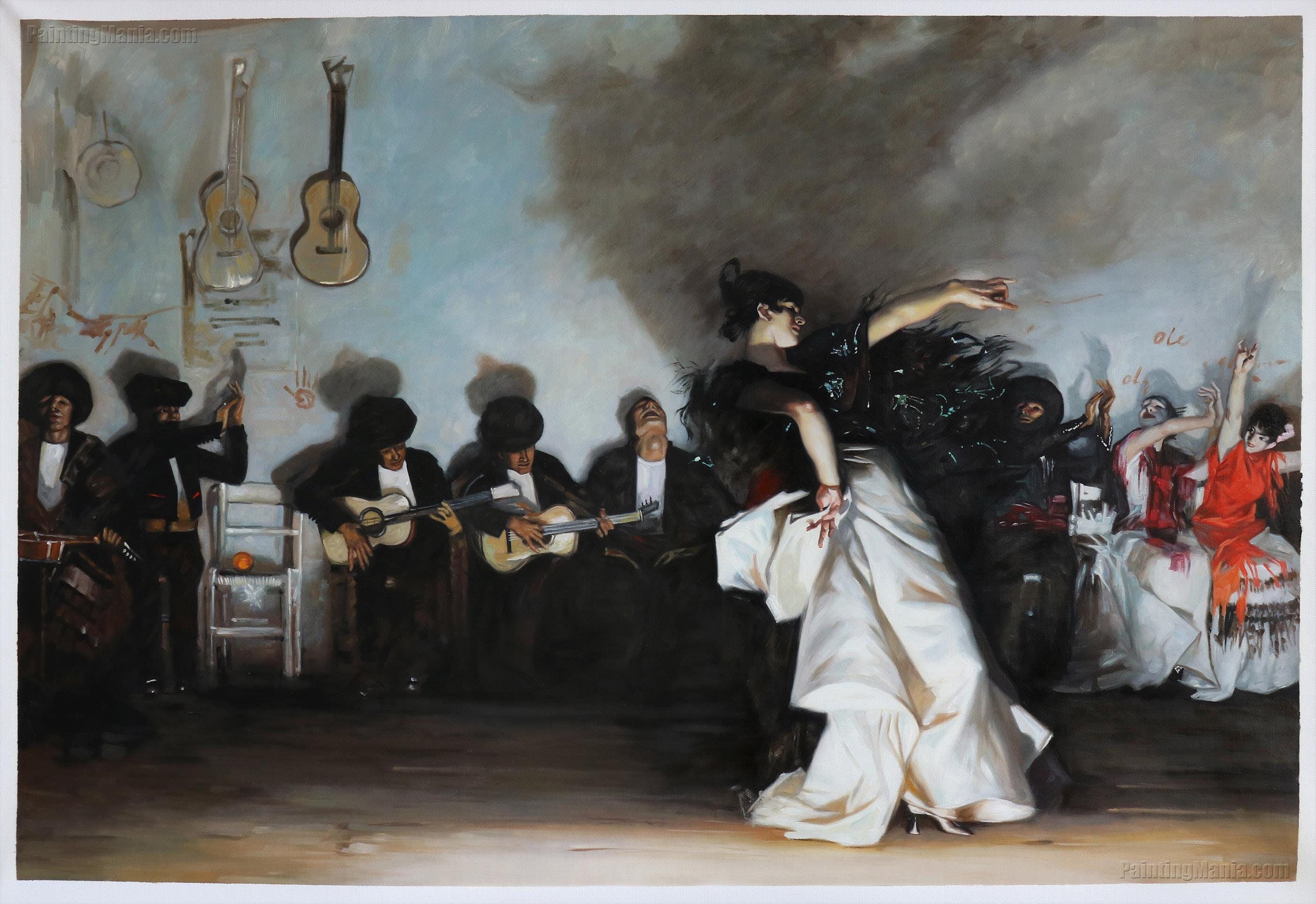 2800x1923 El Jaleo Singer Sargent Hand Painted Oil Painting Replica, Spanish Gypsy Dancer Performing A Flamenco Dance, Living Room Large Art