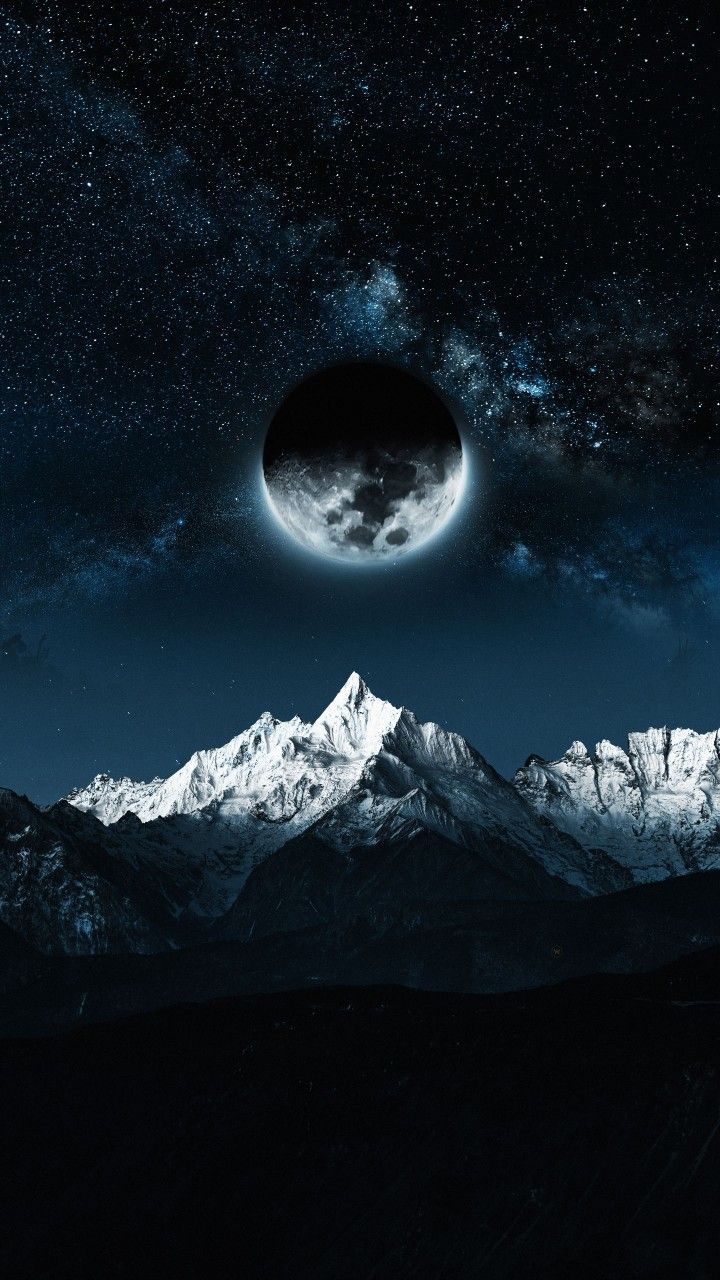 720x1280 Free 4K Dark Wallpaper with Moon and Starry Sky. Moonlit night sky wallpaper 4k, Night sky with stars 4k, Moonlit night sky wallpaper hd