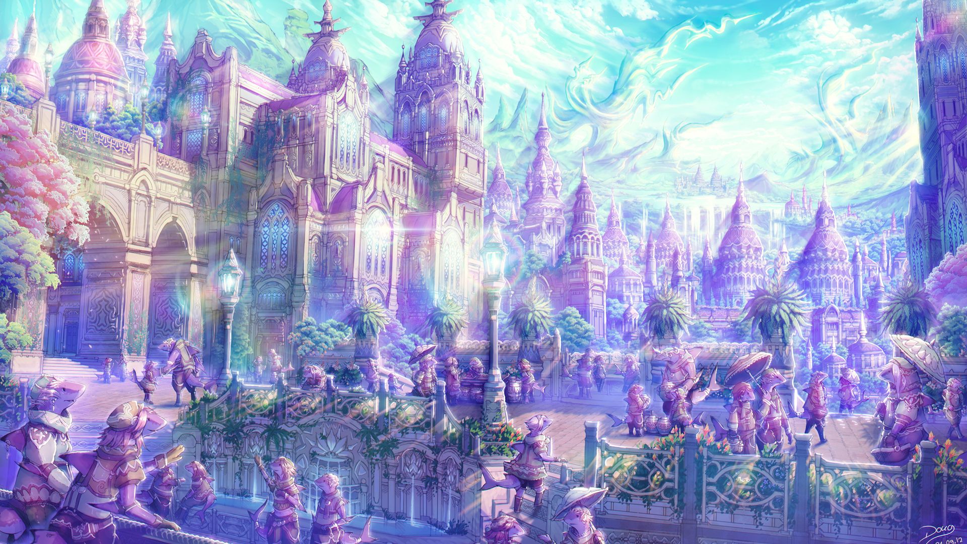 1920x1080 anime, Artistic, Cities, Fantasy, Soft, Castles, Landscapes, Places, Magical Wallpaper HD / Desktop and Mobile Background