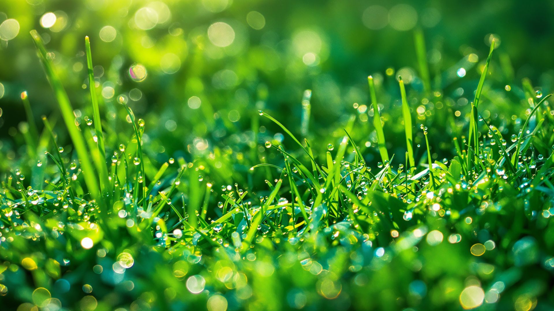1920x1080 Close Up Of Vibrant Green Grass Glistening With Fresh Morning Dew, Bathed In Warm Sunlight With A Soft, Dreamy Bokeh Background HD Nature Wallpaper