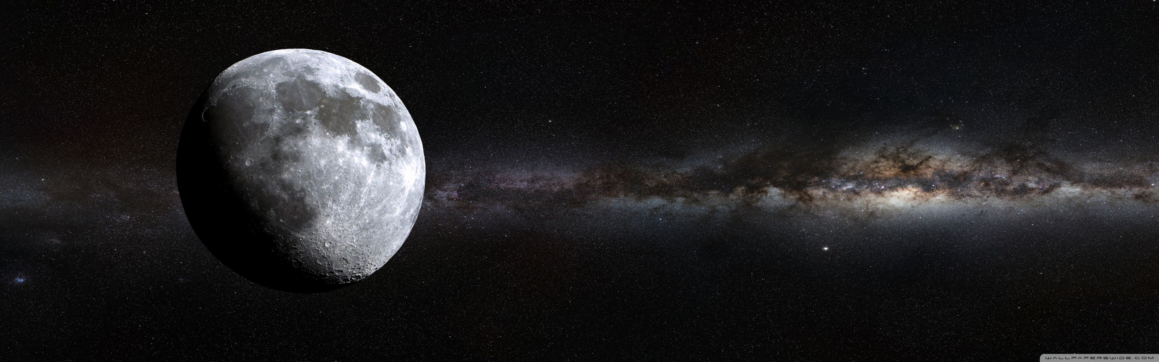 3840x1200 Deep Space Moon 4K UHD Wallpaper for UltraHD Desktop and TV : Widescreen and UltraWide Display : Dual Monitor : Smartphone and Tablet Devices
