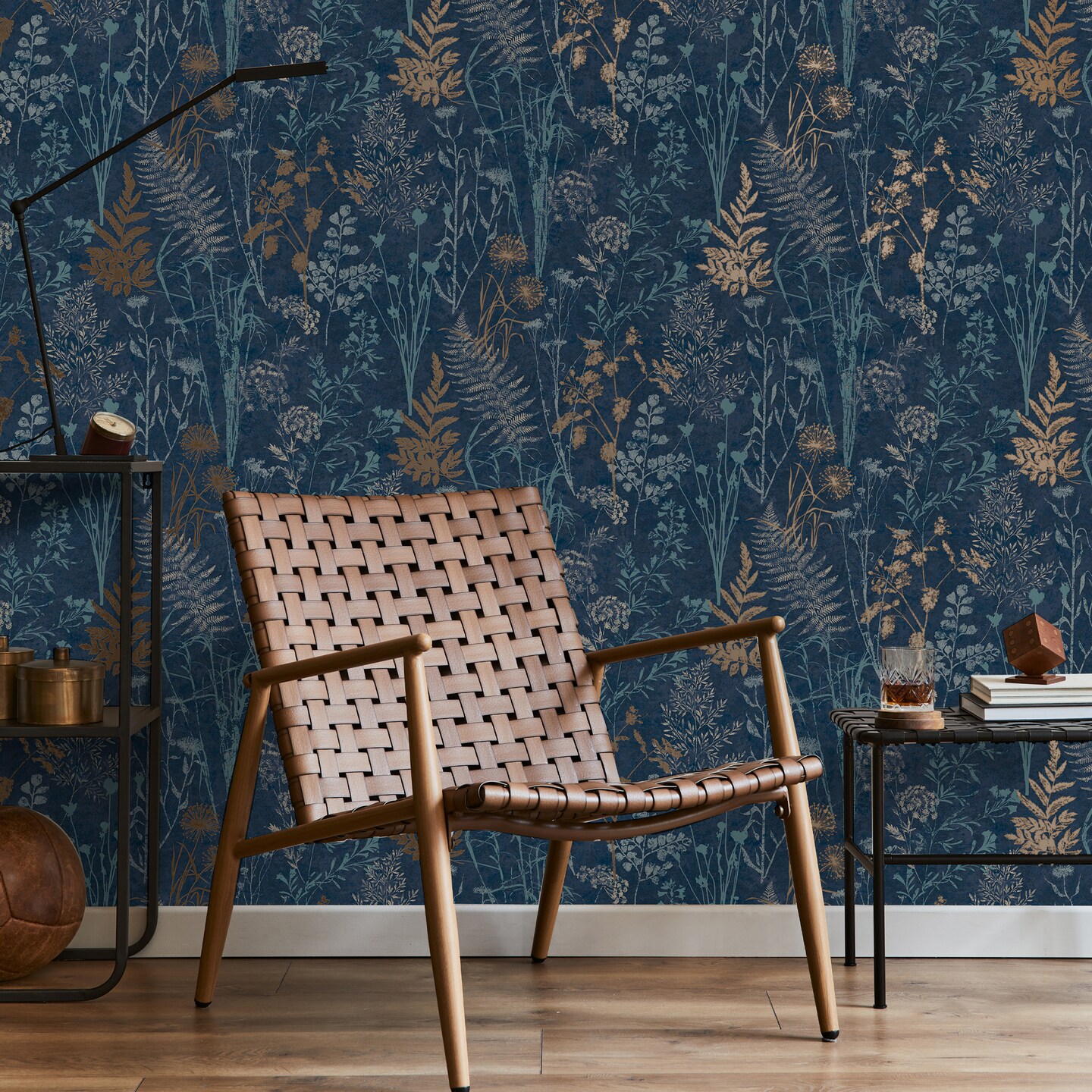 1440x1440 Organics Navy and Copper Wallpaper, Color: Blue, Count: 1