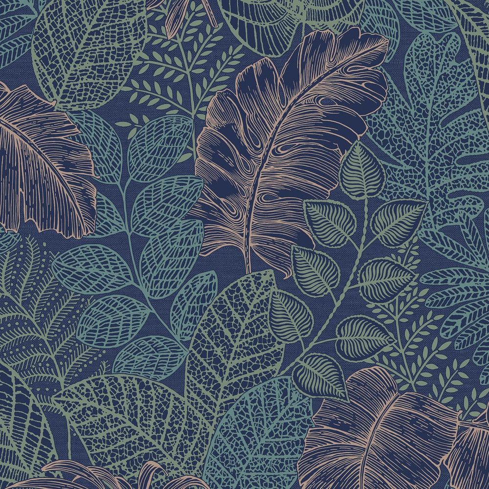 1000x1000 Scattered Leaves Blue And Copper Wallpaper
