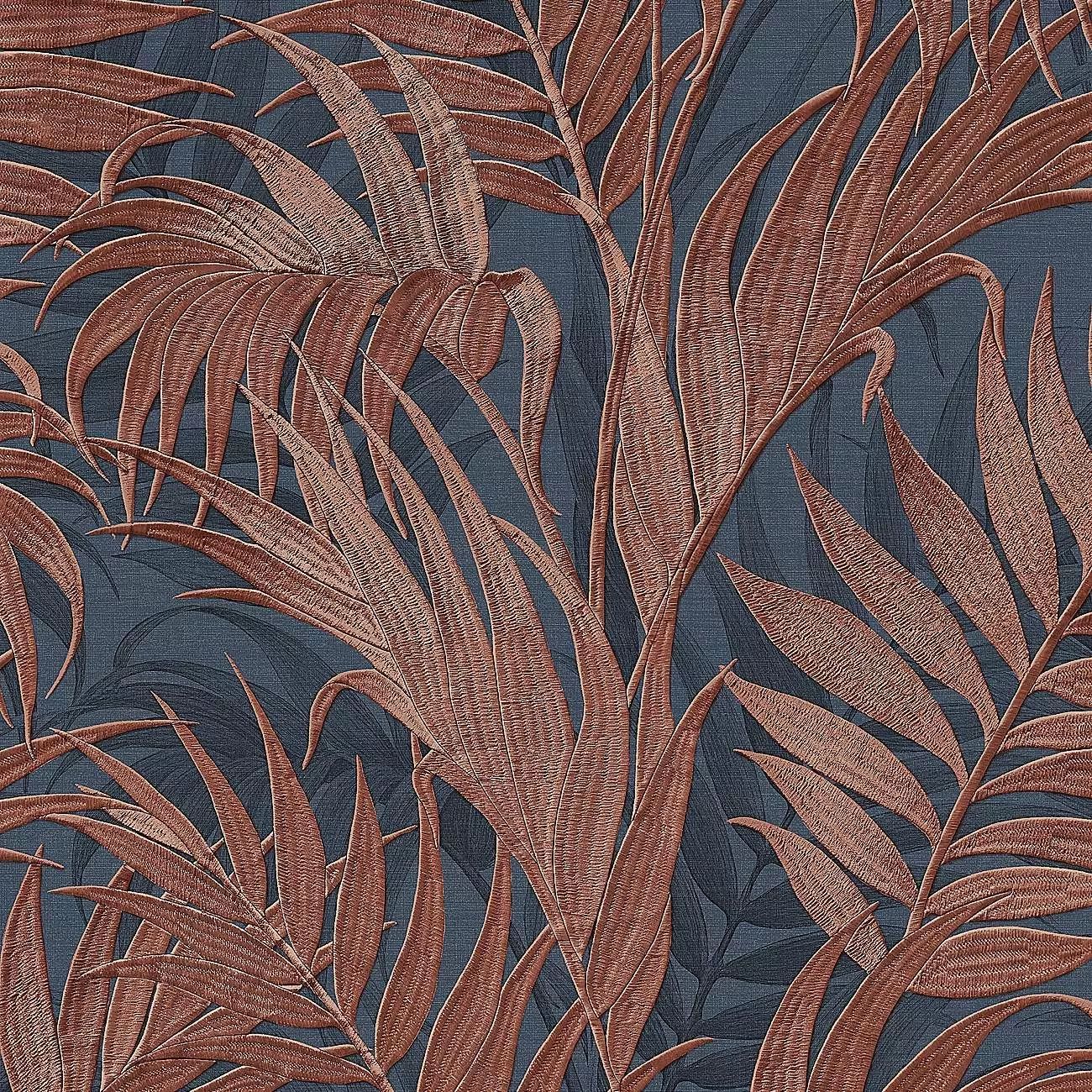 1300x1300 Grace Tropical Palm Leaf Blue Copper. Copper Leaf Wallpaper