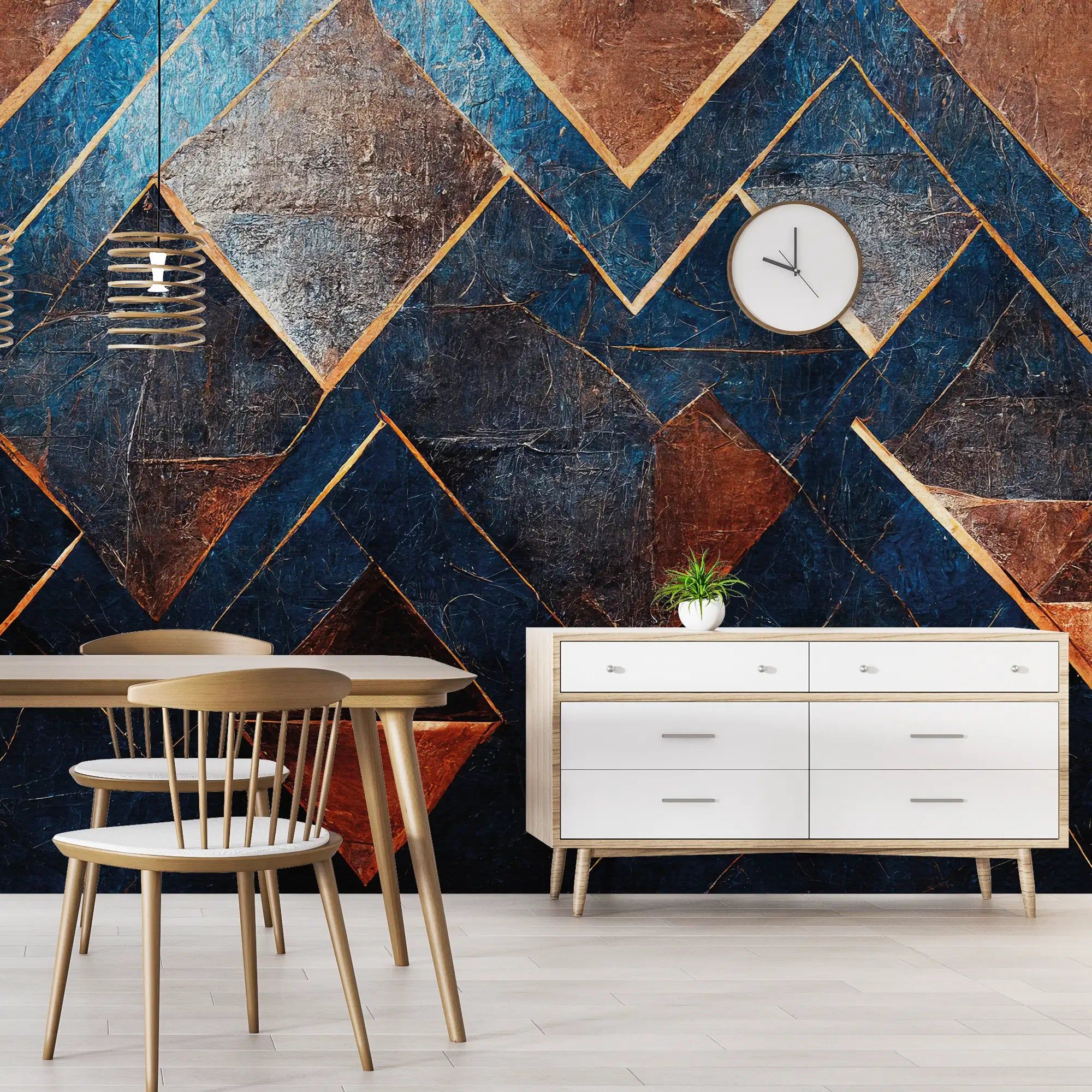 2000x2000 Blue & Copper Geometric Peel and Stick Wallpaper 3D Texture
