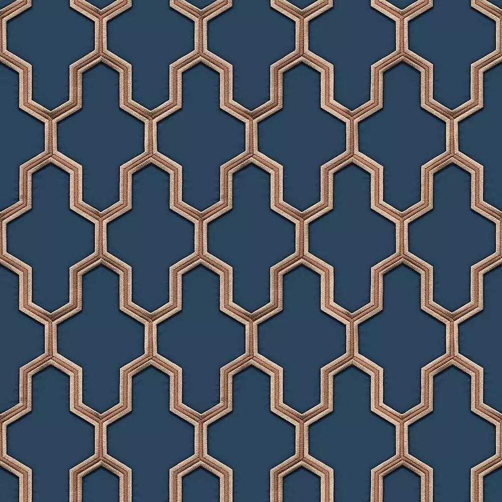 1000x1000 Wall Fabric Geometric Silk Blue & Copper Wallpaper WF121027