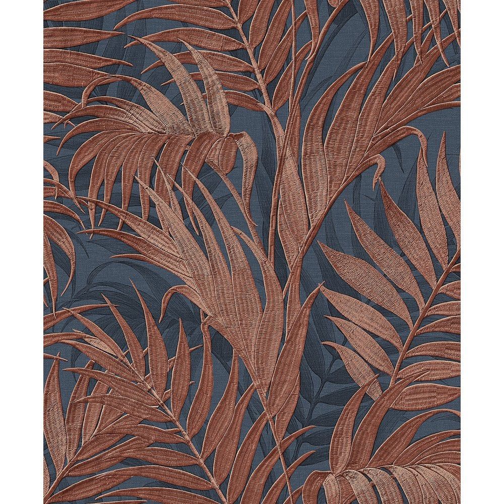 1000x1000 Tropical Palm Leaf Blue & Copper Wallpaper