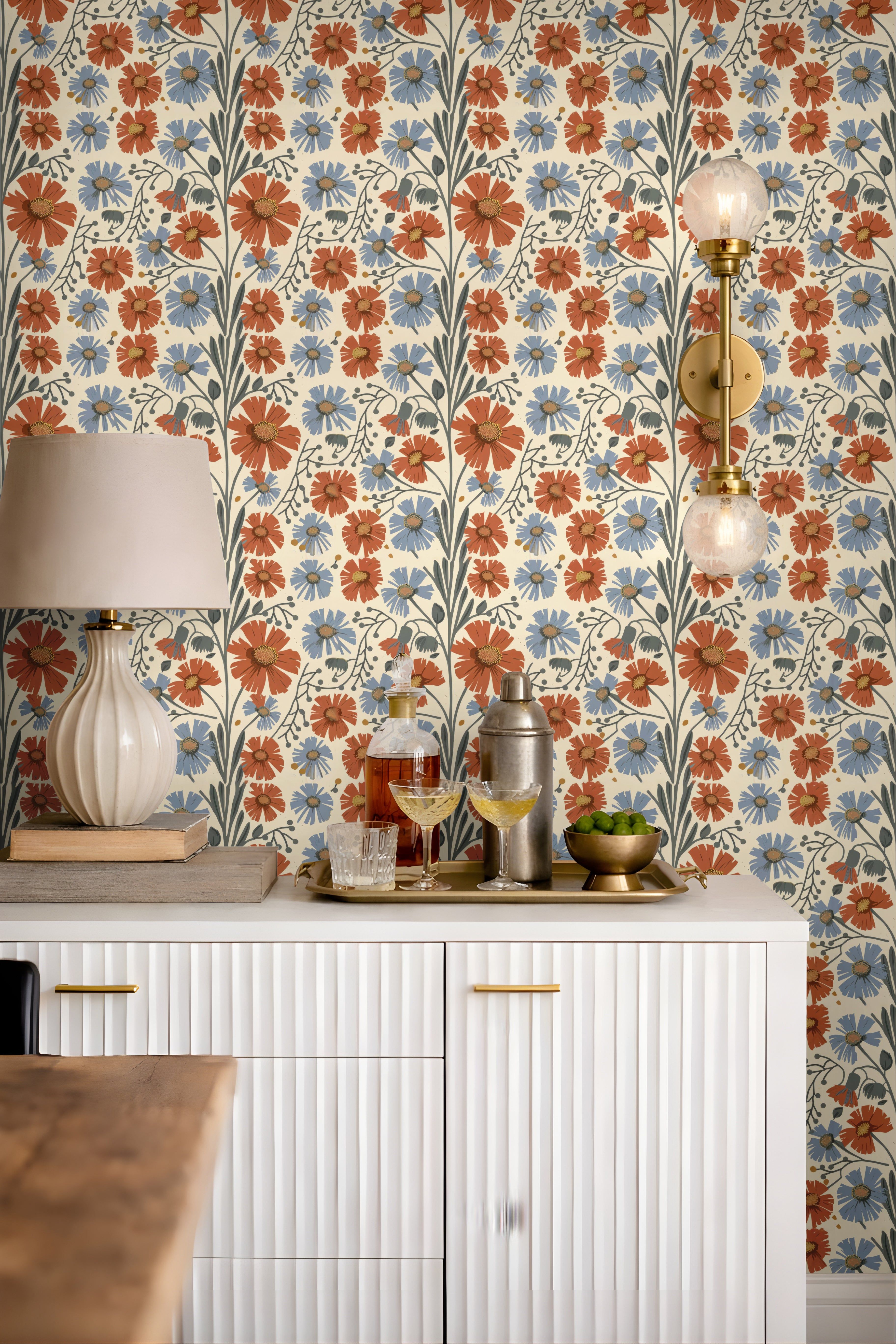 3648x5471 Red and Blue Cosmos Vintage Inspired Peel and Stick Removable Wallpaper Wall Decor Home Decor Wall Art Printable Wall Art Room Decor 1553 24in (2ft) x