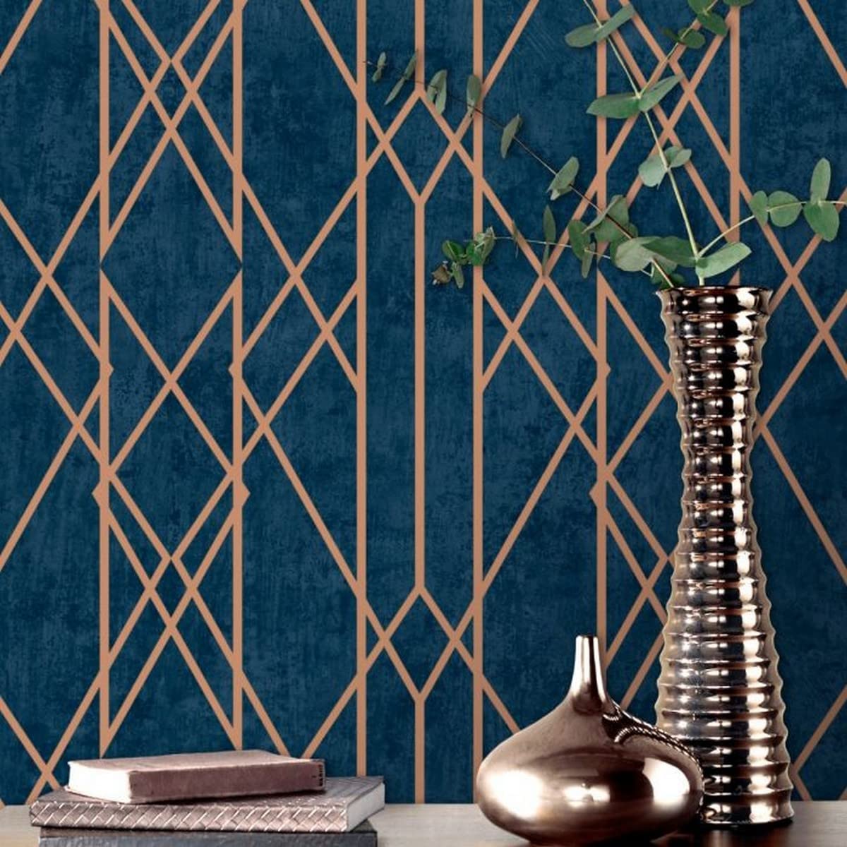 1200x1200 RASCH (U.K) Limited Rasch 215144 Wallpaper Roll 10 m Geometric Glitter Wire Mesh Navy Blue Copper : Amazon.com.be: Tools & Home Improvement