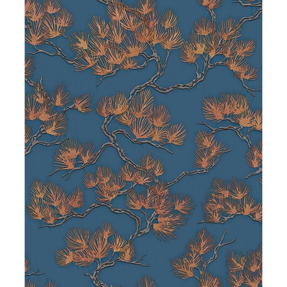 1000x1000 Wall Fabric Pine Tree Blue / Copper