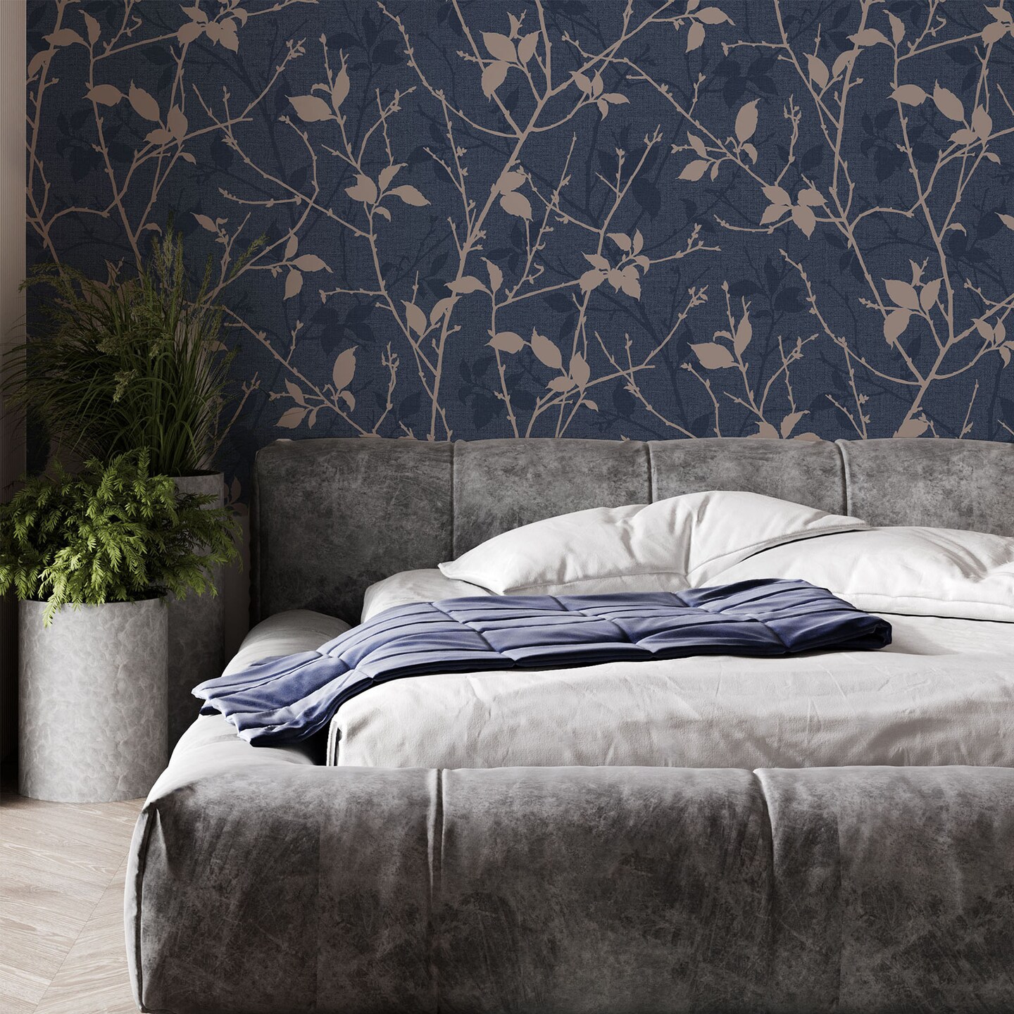 1440x1440 Boutique Belle Navy and Copper Wallpaper, Color: Blue, Count: 1