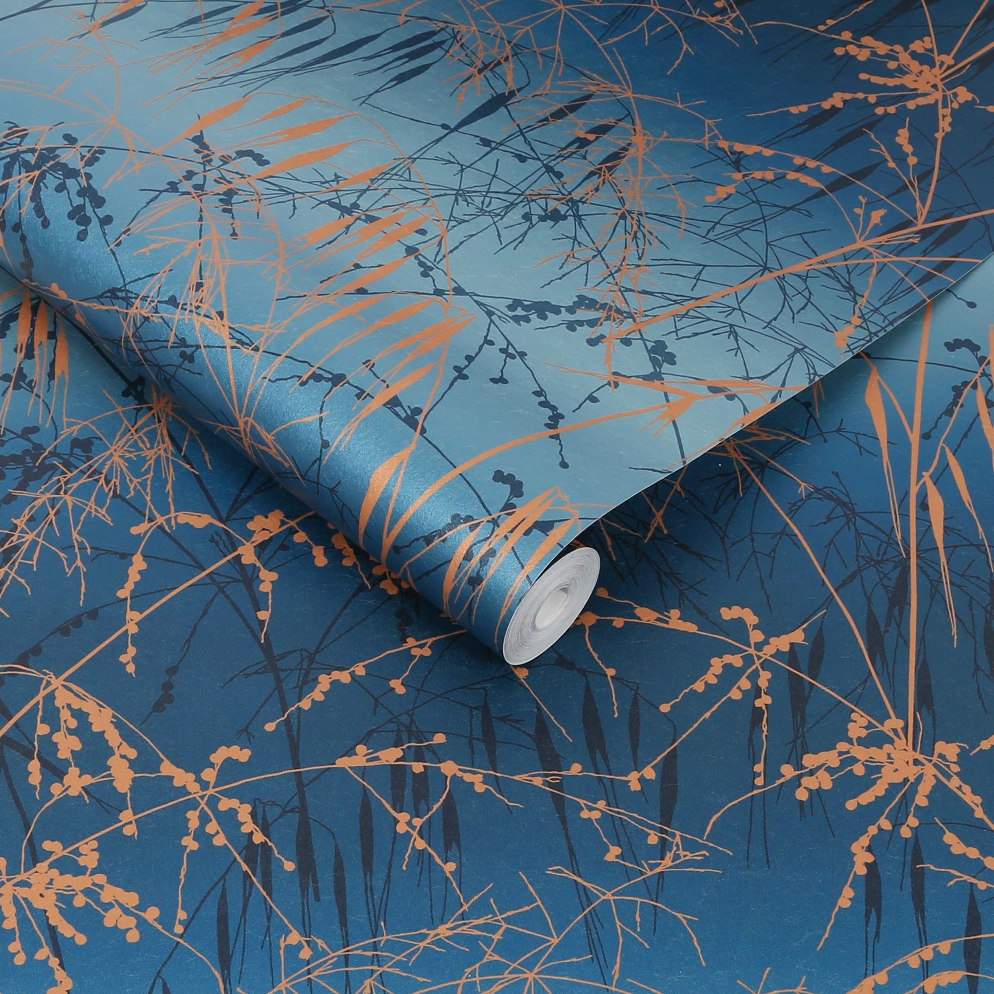 2000x2000 Clarissa Hulse Meadow Grass French Navy and Copper Wallpaper