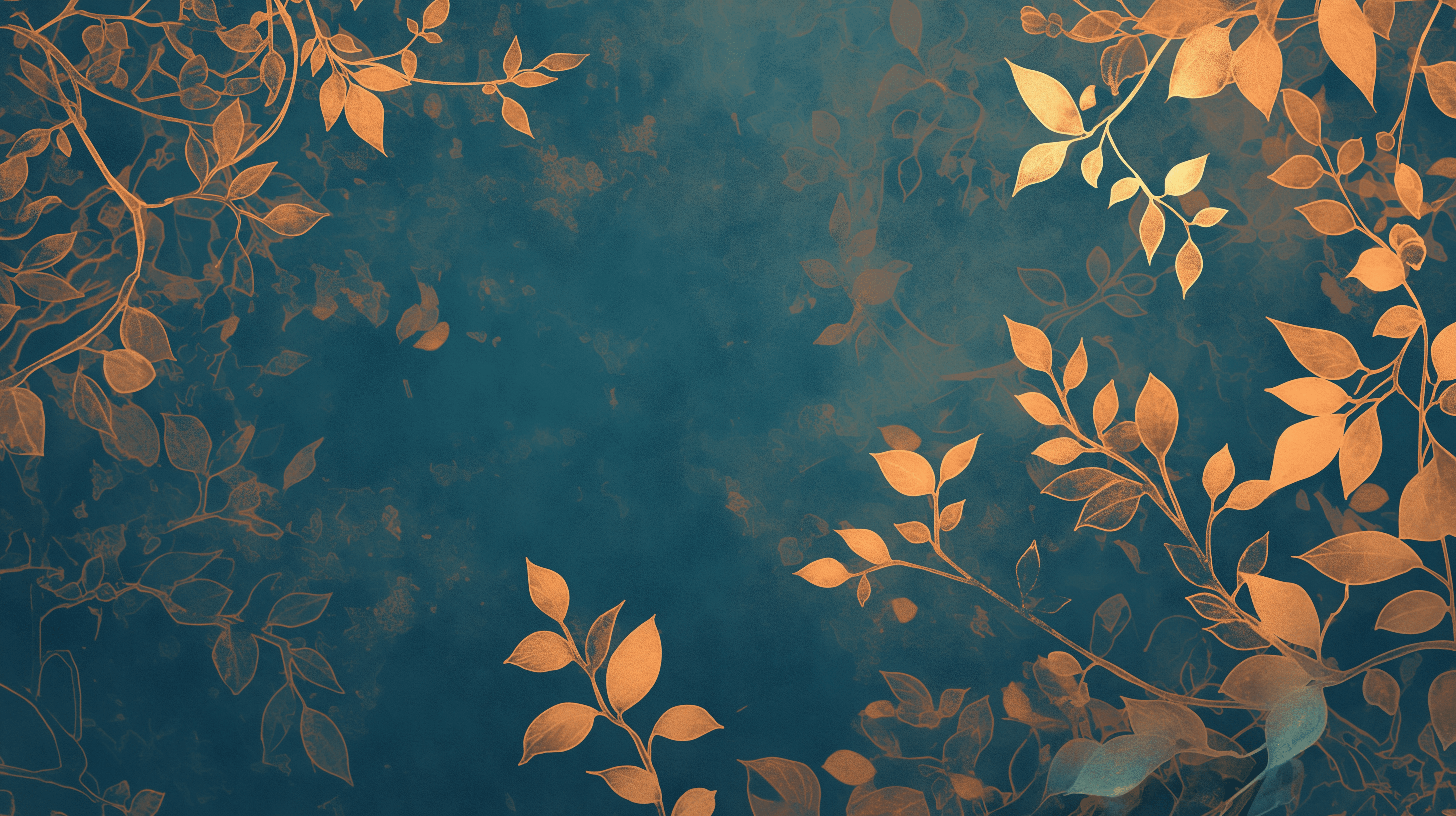 2912x1632 Foliage Mural Wallpaper. Blue and Copper