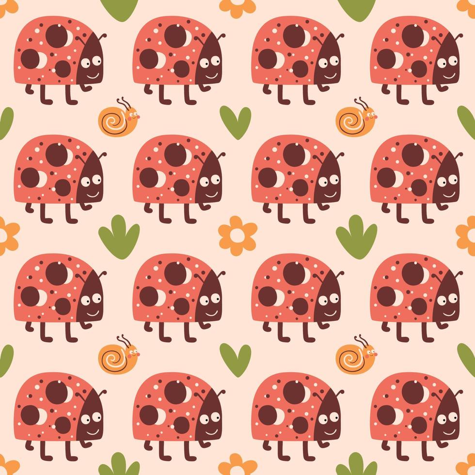 980x980 Baby insect seamless pattern. Cute baby ladybug background, childish insect print. Little lady bug digital paper. Sweet kids wallpaper. Vector illustration summer insect character. Kids fabric design
