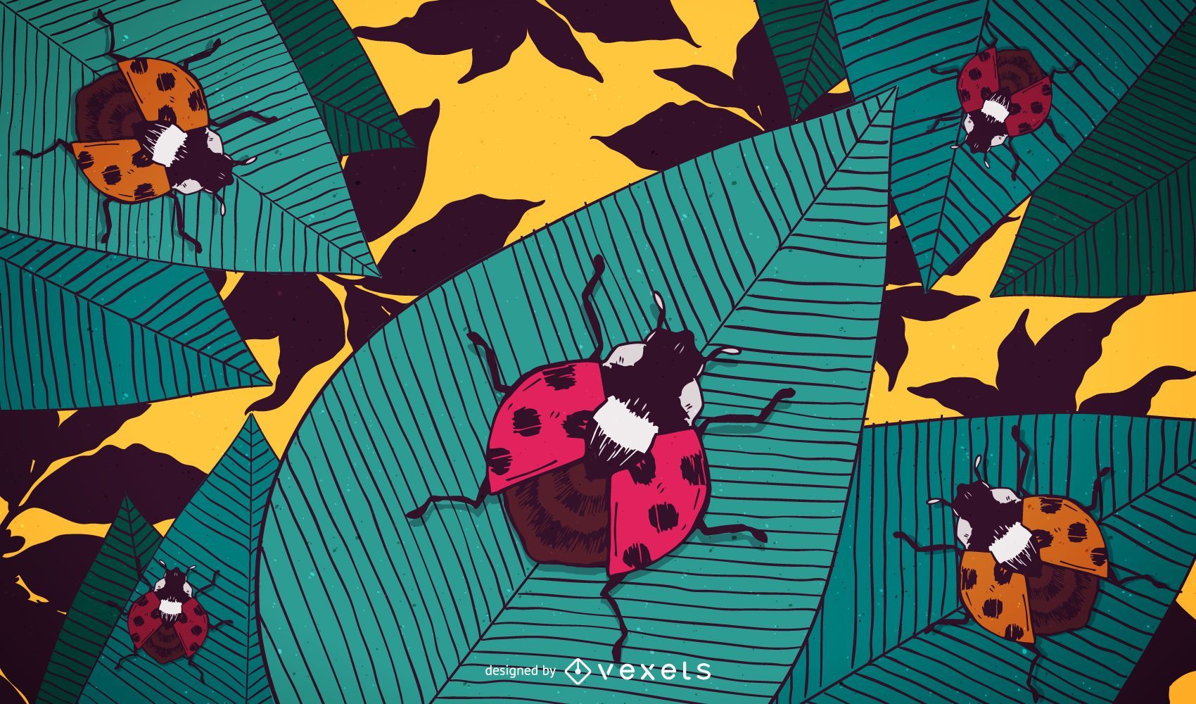 1700x1000 Cute Lady Bug Illustration Set Vector Download