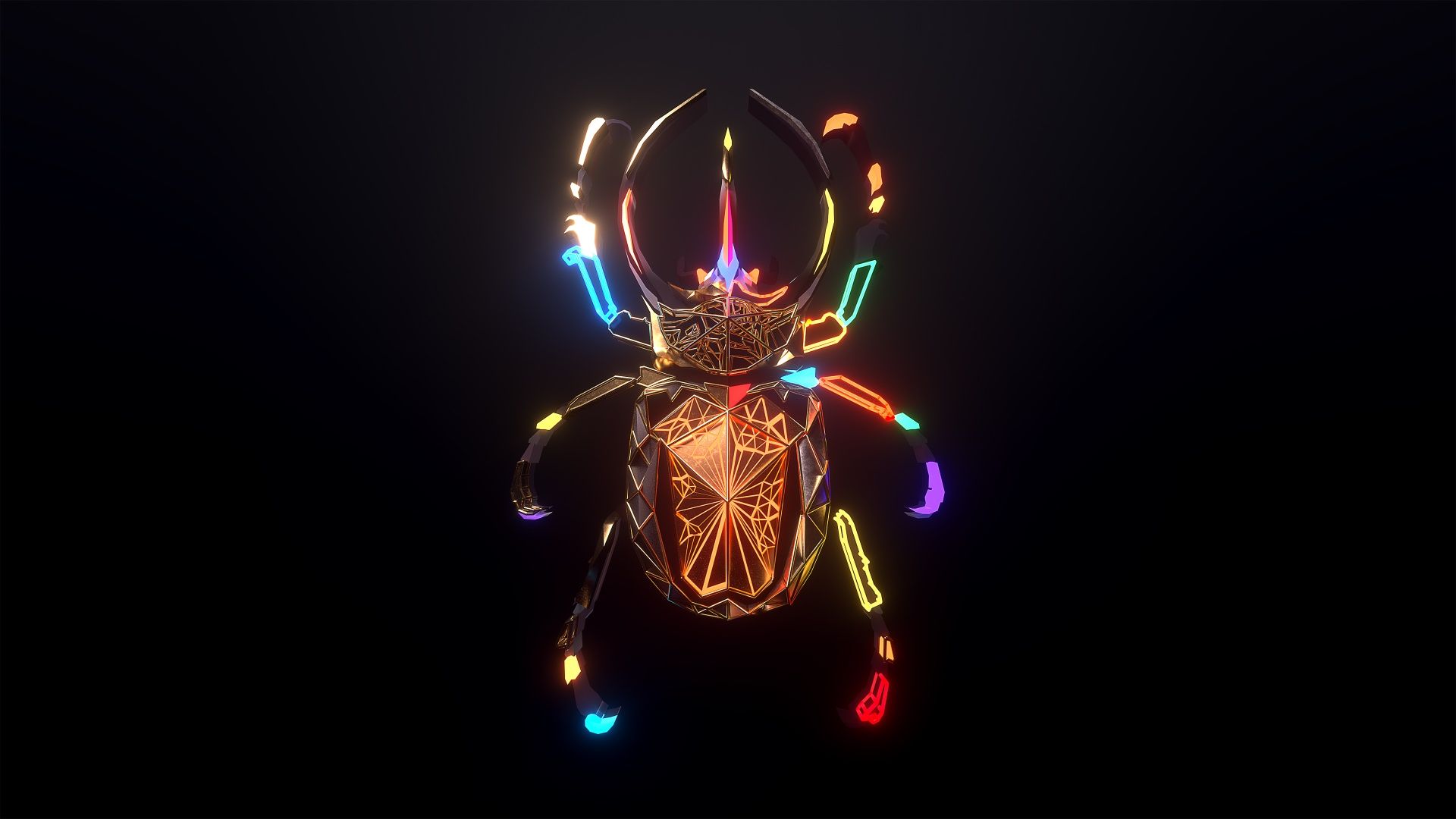 1920x1080 Colorful Wallpaper 4K, Beetle, Glowing, Dark background