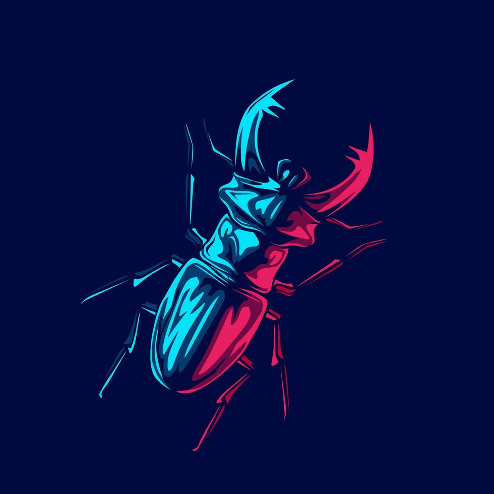 980x980 Beetle bug logo neon line art portrait colorful design with dark background. Abstract vector illustration