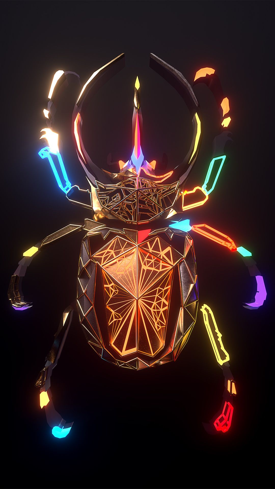 1080x1920 Colorful Wallpaper 4K, Beetle, Glowing, Dark background