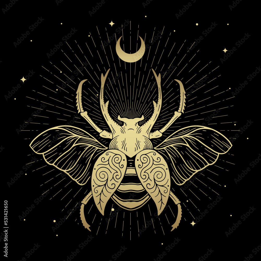 1000x1000 Photography Poster Gold scarab bug symbol spreading wings decorated with crescent moon