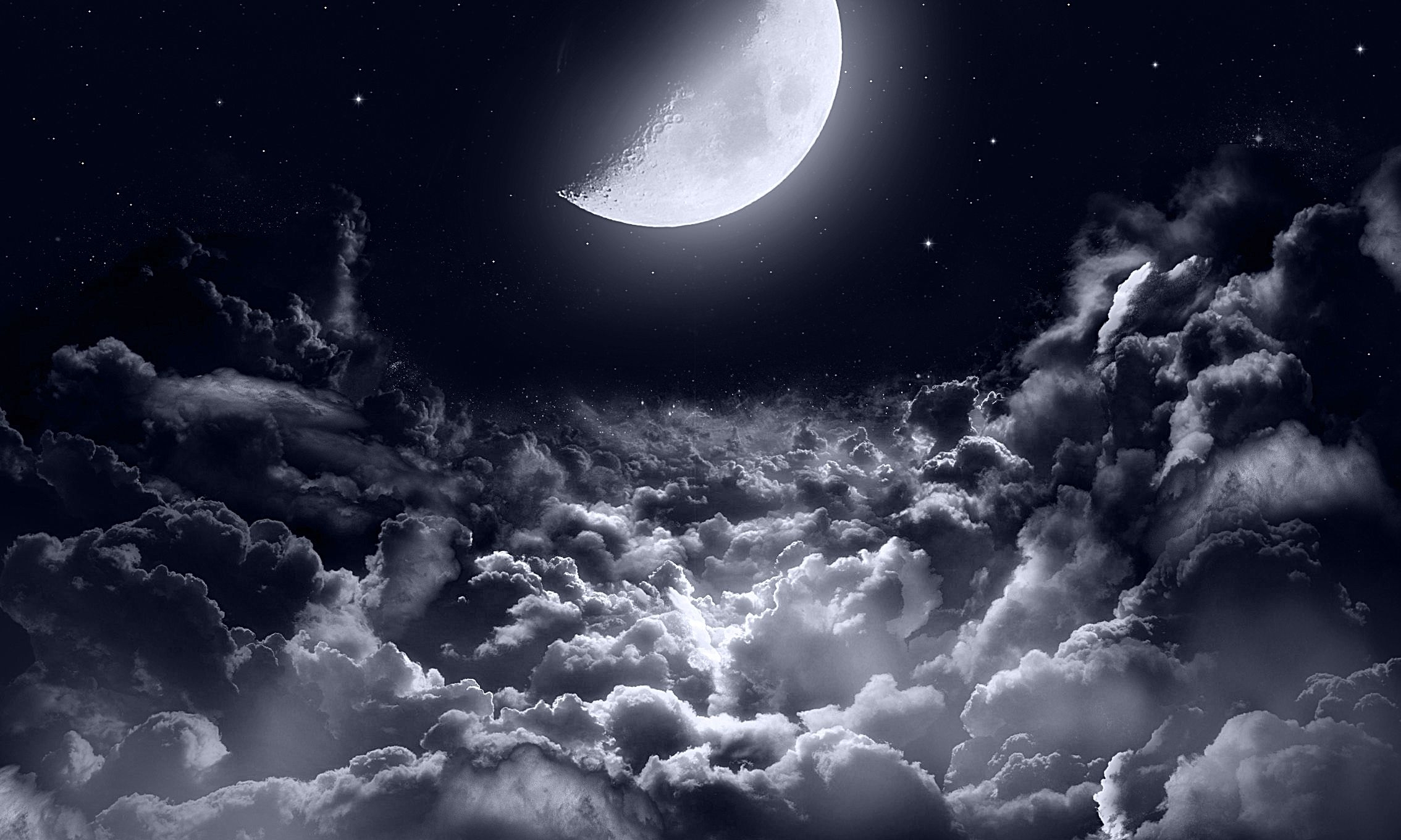 2268x1360 Half Moon Dark Night Wallpaper, HD Nature 4K Wallpaper, Image and Background