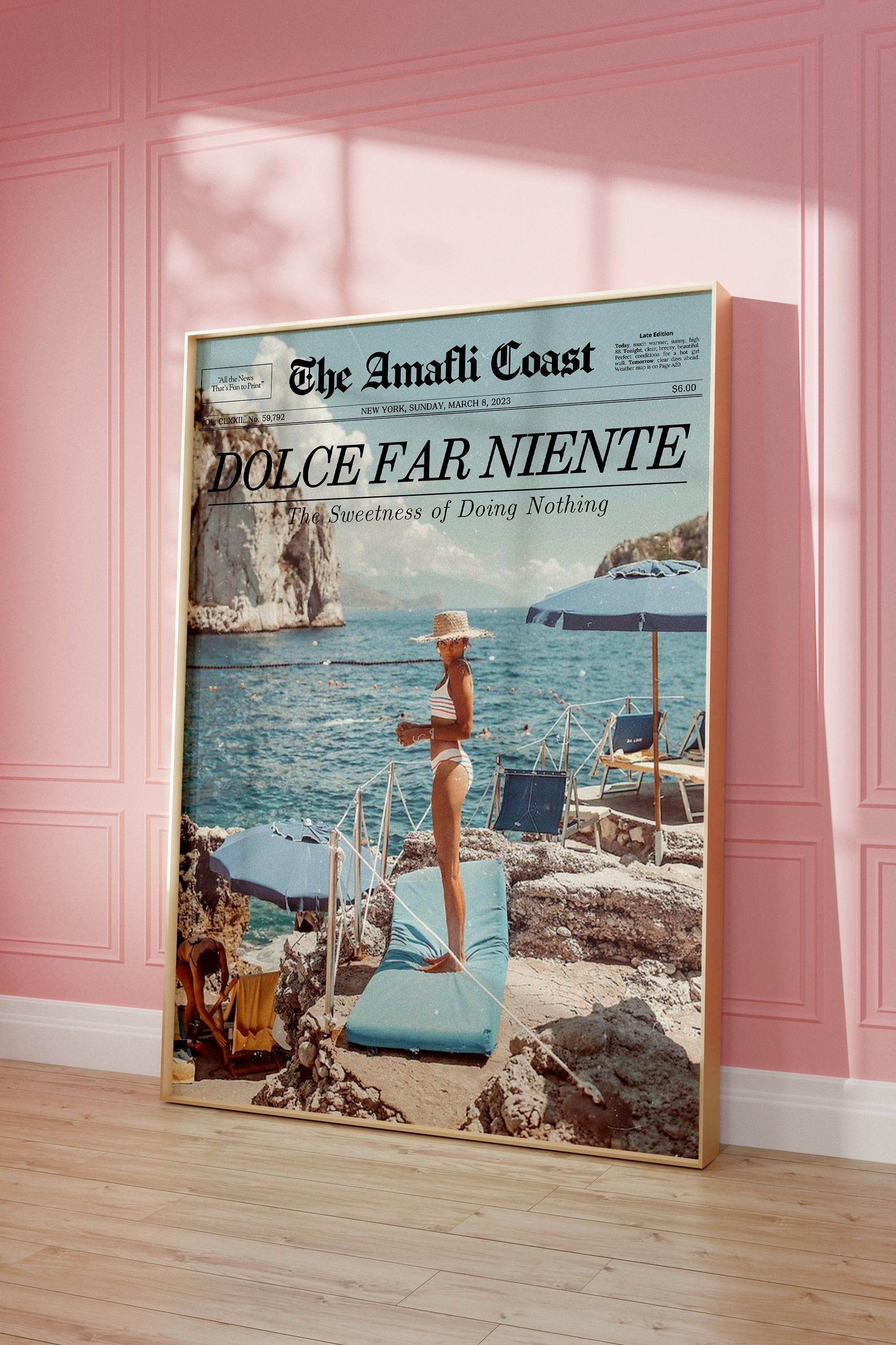 2000x3000 Newspaper Print, Dolce Far Niente, La Dolce Vita, Italian Summer Wall Art Magazine Headline. Trendy Wall Art Vintage, Printable Wall Art