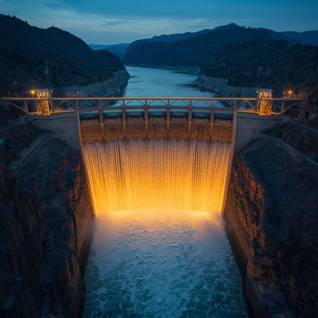 1024x1024 massive hydroelectric dam harnessing roaring