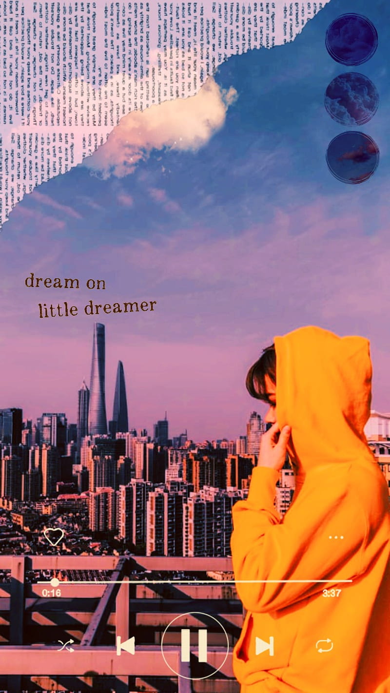 800x1422 Aesthetic, city, girl, hoodie girl, lonely, music, nature, rooftop, yellow, HD phone wallpaper