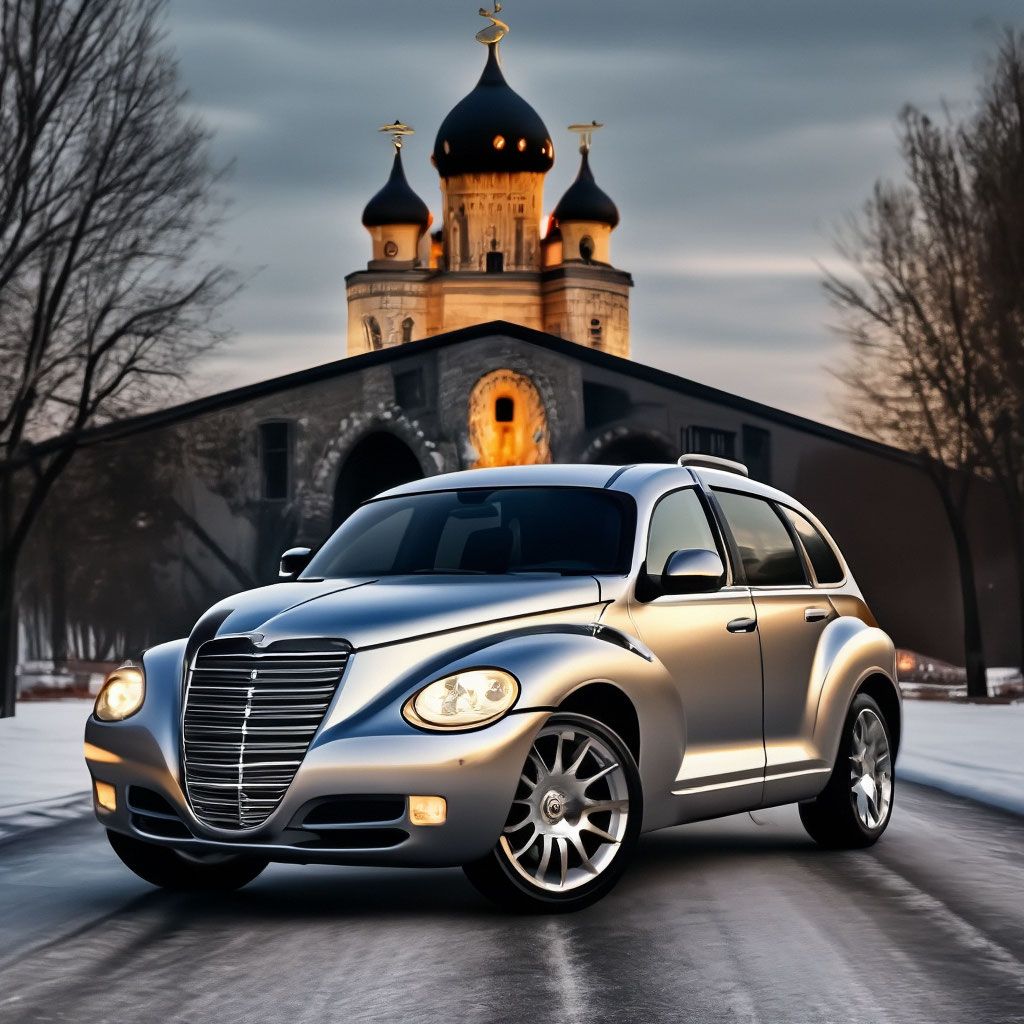 1024x1024 Sports Chrysler PT Cruiser in silver color, against the background of the