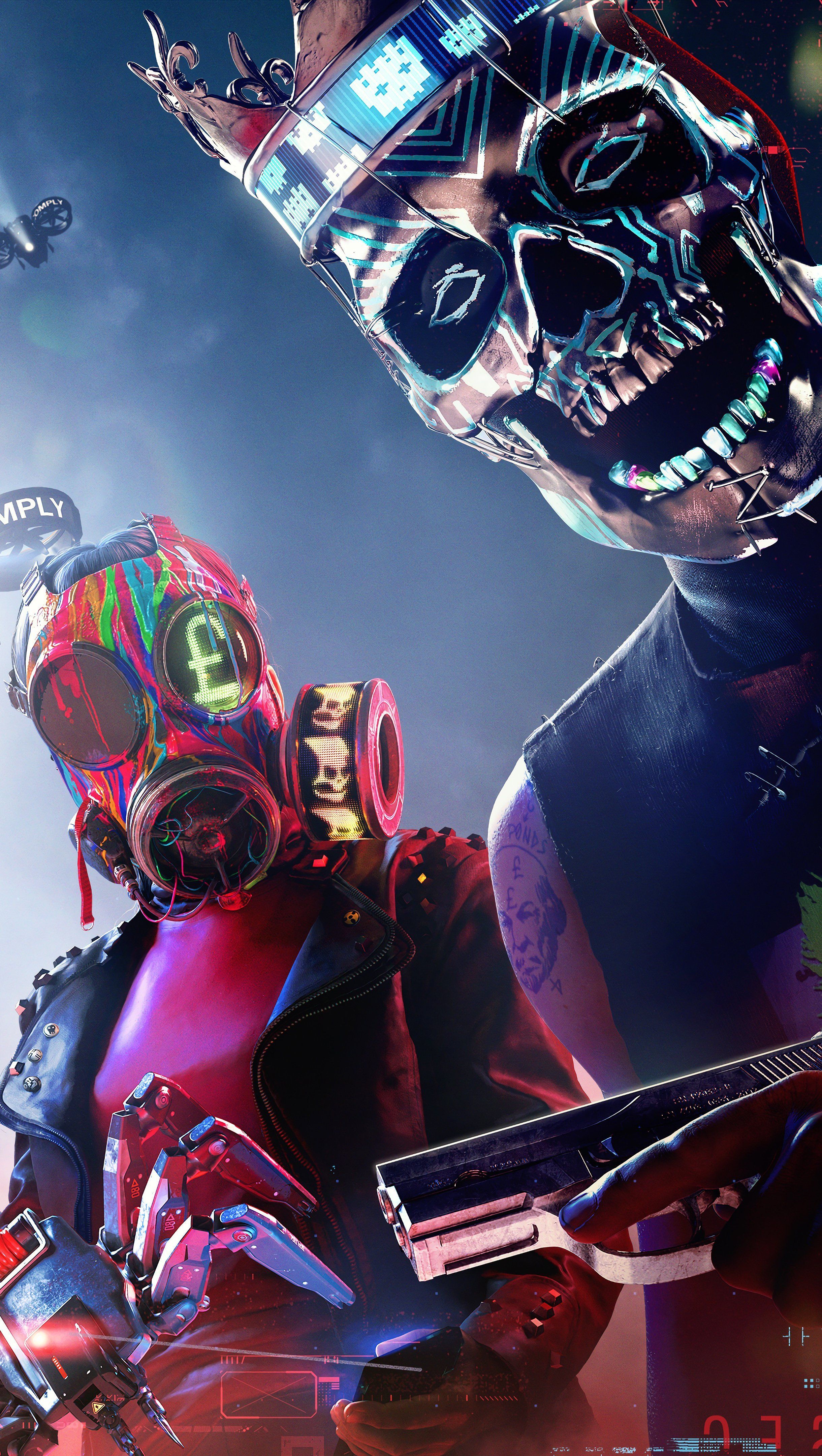 2440x4320 Watch Dogs Legion Characters Mask London Big Ben Wallpaper 4K for iPhone and Mobile Phone
