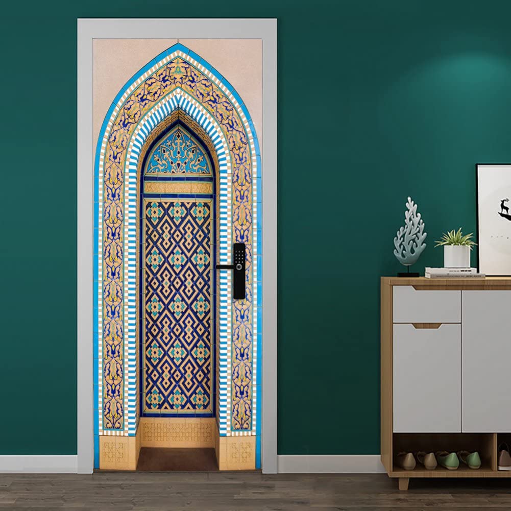 1001x1001 Keuyeo 3D Door Stickers Murals Peel and Stick Great Mosque of Mecca Door Wallpaper Door Decals Removable PVC Door Poster for Muslim Home Decoration: Posters & Prints