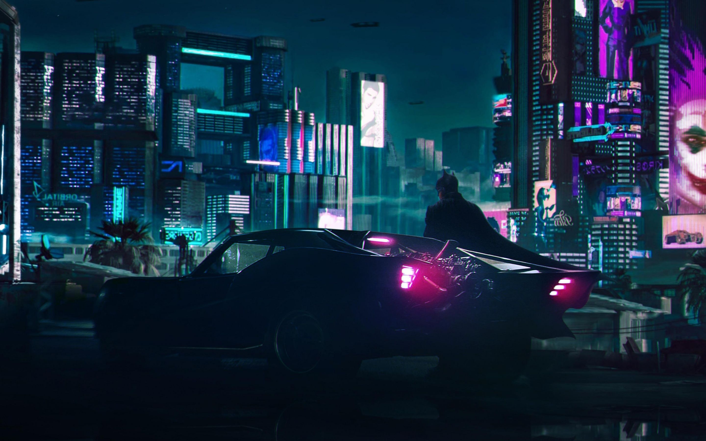 2880x1800 Batman Wallpaper 4K, Cyberpunk, Batmobile, Neon