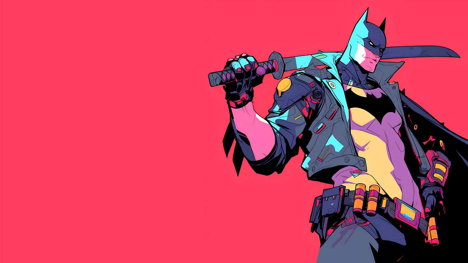 1536x864 DC Batman Cyberpunk Samurai Katana Desktop Wallpaper